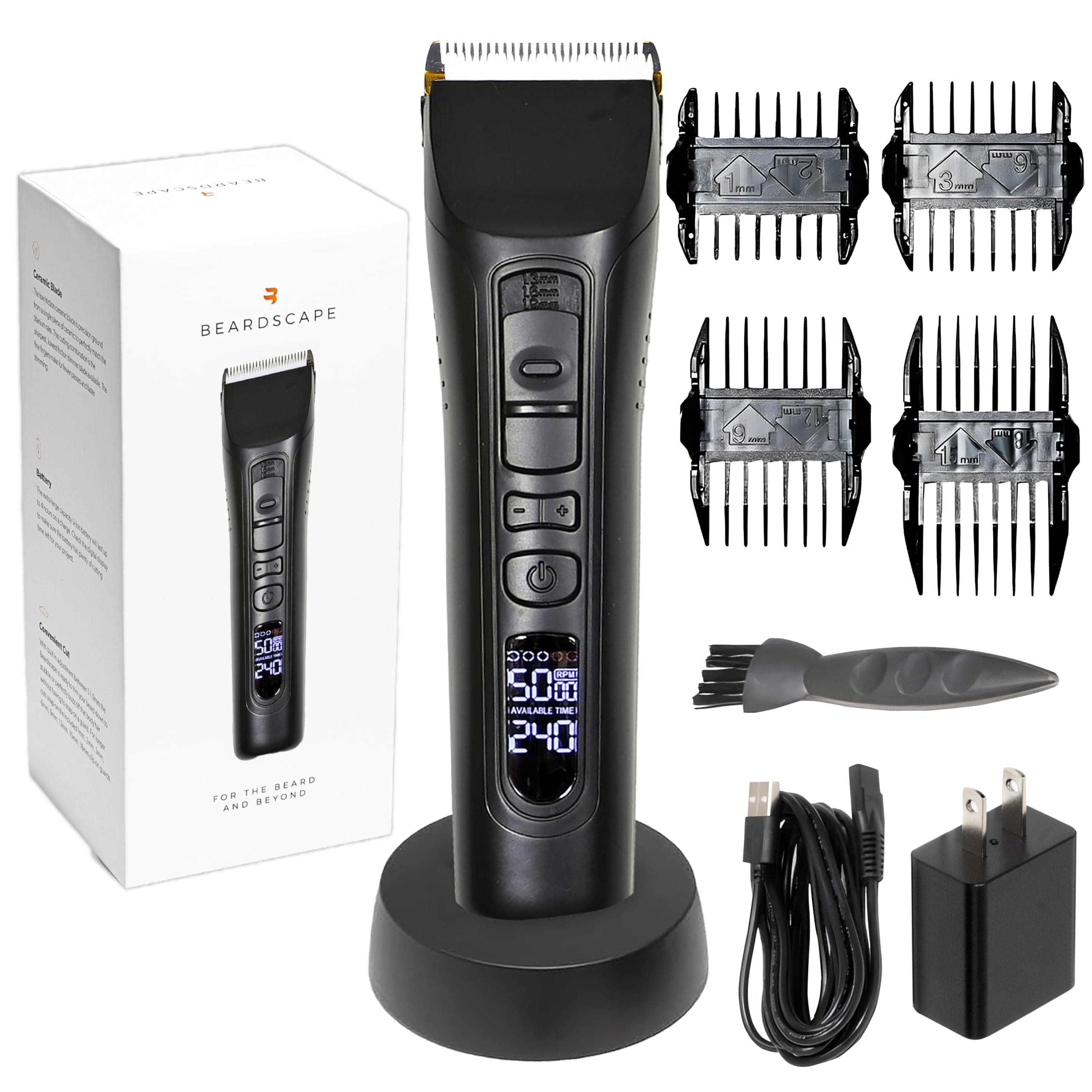 Brio Beardscape V1 Beard Trimmer for Men Professional with Low Friction Ceramic Blade, Cordless Professional Hair Trimmer for Barbers with 4 Hrs of Long Battery Timing, Ideal for Beard & Body (Black)