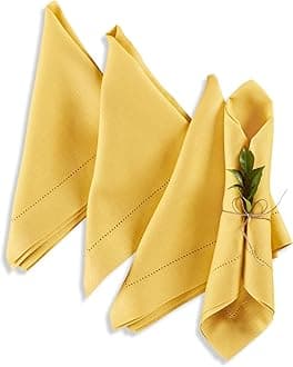 Solino Home Linen Cloth Napkins Set of 4-100% Pure Linen Marigold Yellow Dinner Napkins 20 x 20 Inch for Summer - Medium Weight Hemstitch, Handcrafted and Machine Washable
