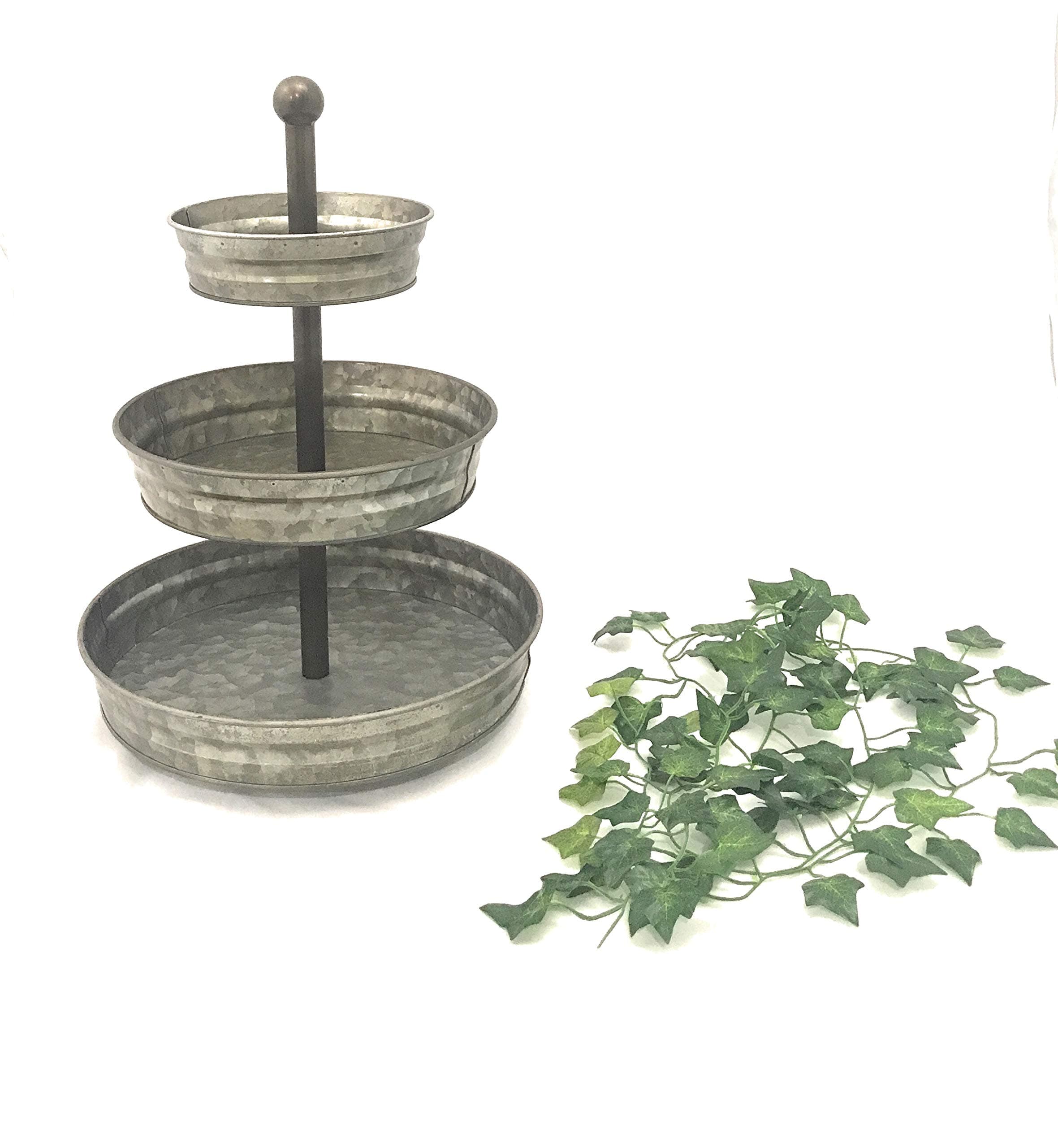 Galvanize Your Home® 3 Tier serving tray galvanized farmhouse stand with 6' ft of Artificial Ivy