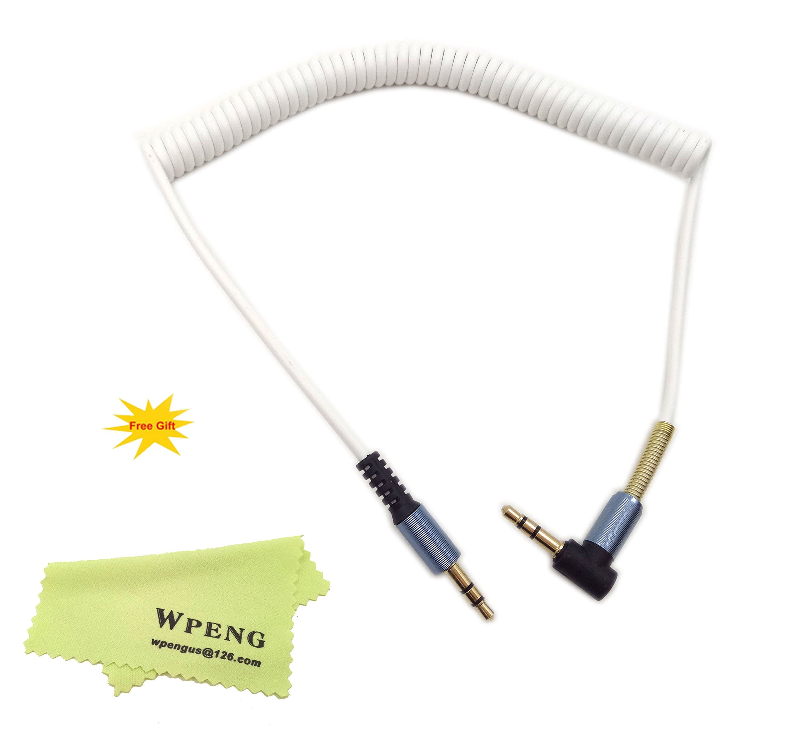 Wpeng 3.5mm Spring Coiled Audio Cable Male To Male Right Angle gold plating spiral Spring Coiled Aux Cable - 5Ft(White)
