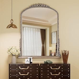 Wall Mirror, Vintage Carved Bathroom Mirror 40" x 32" Antique Metal Frame Wall Mirror for Bedroom, Living Room, Entryway, Fireplace, Hallway, Silver