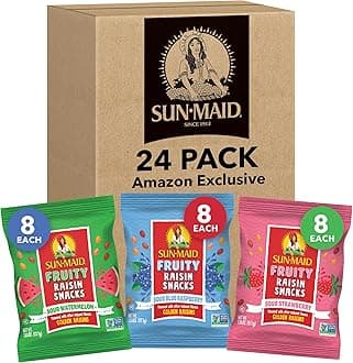 Sun-Maid Fruity Raisin Snack Variety Pack - Sour Strawberry, Watermelon & Blue Raspberry - (24 Pack) 1.33 oz Pouches