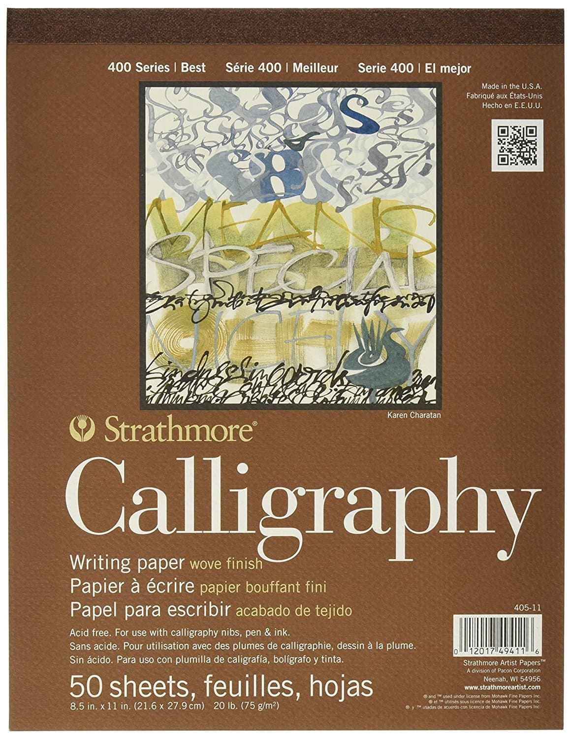 STR- 50 Sheet Tape Bound Calligraphy Pad, 8.5 by 11", White