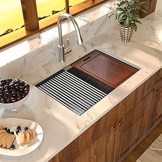 Bar Sink Undermount - Sarlai 23 Inch Kitchen Sink Ledge Workstation Single Bowl 16 Gauge Stainless Steel RV Sink Bar Prep Sink Basin Kitchen Sink