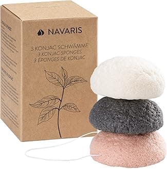 Navaris Konjac Sponges - Set of 3 - Facial & Body Natural Konjac Sponge Puffs - Exfoliating & Cleansing Sponges for Bath & Shower - Pink, Black, White