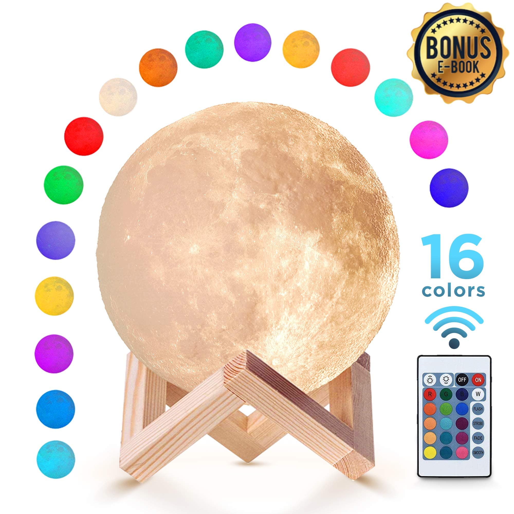 Moon Lamp (5.9 inch) with 16 Colors Night Light with Stand and Remote & Touch Control USB Charge for Children Kids Couple Gift Birthday Gift Bedroom 3D Printed Material Realistic Surface …