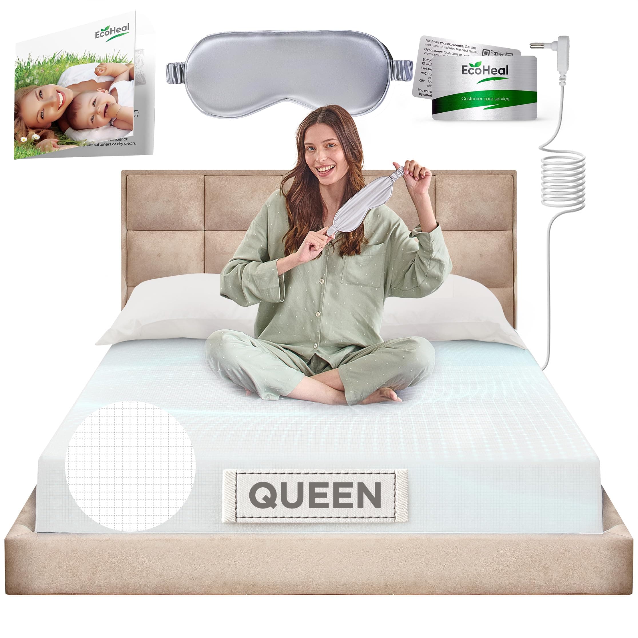 Queen Fitted Sheet - White, 85% Cotton, 4% Silk, 11% Silver, 400 Thread Count, Grounding, Organic Cotton, Silver Fiber, Silk, Conductive, Better Sleep, Well Bed Sheets