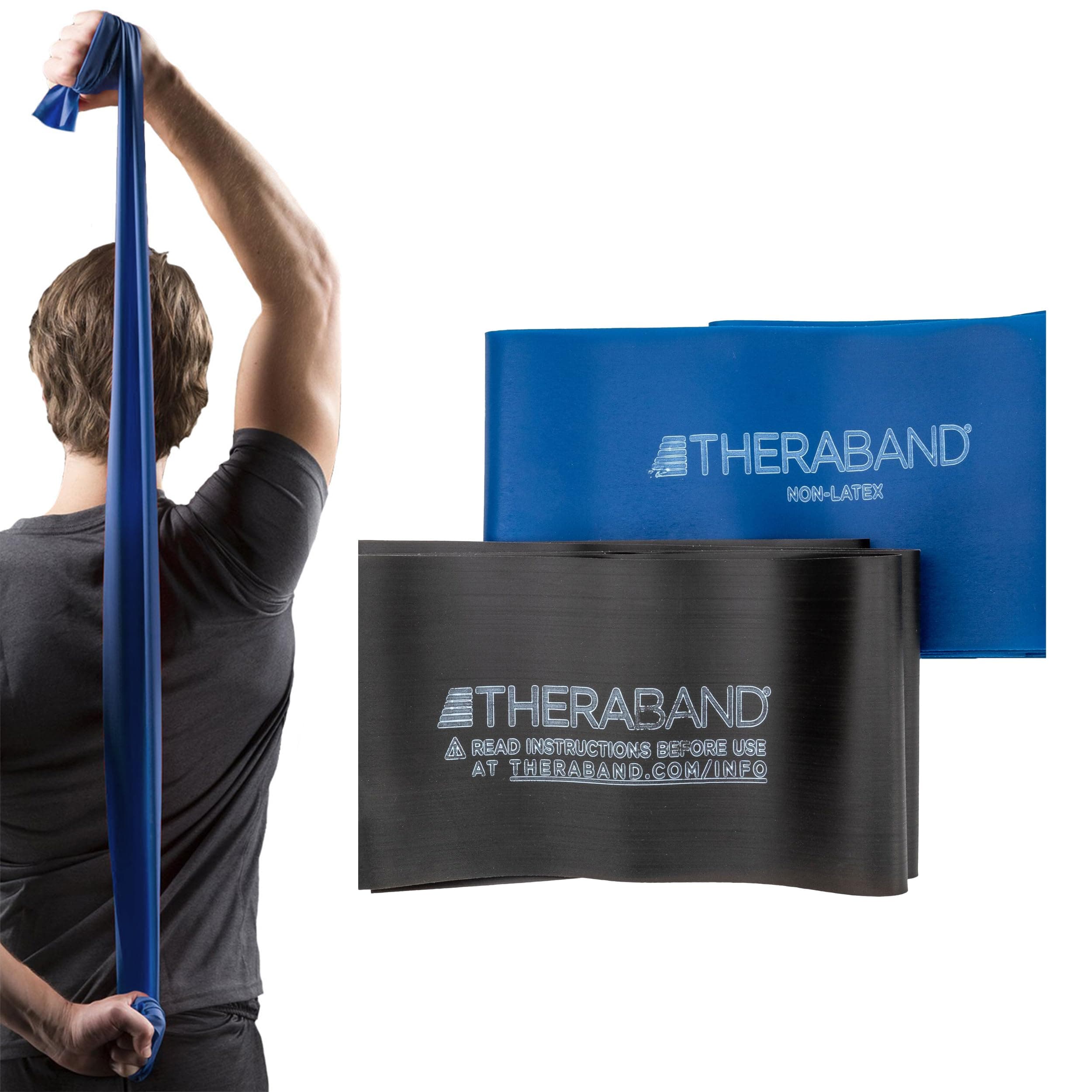 THERABAND Resistance Bands Set, Advanced Kit, Blue, Black, Non-Latex Elastic Bands for Exercise & Physical Therapy, Strength Training Bands for Upper & Lower Body Fitness