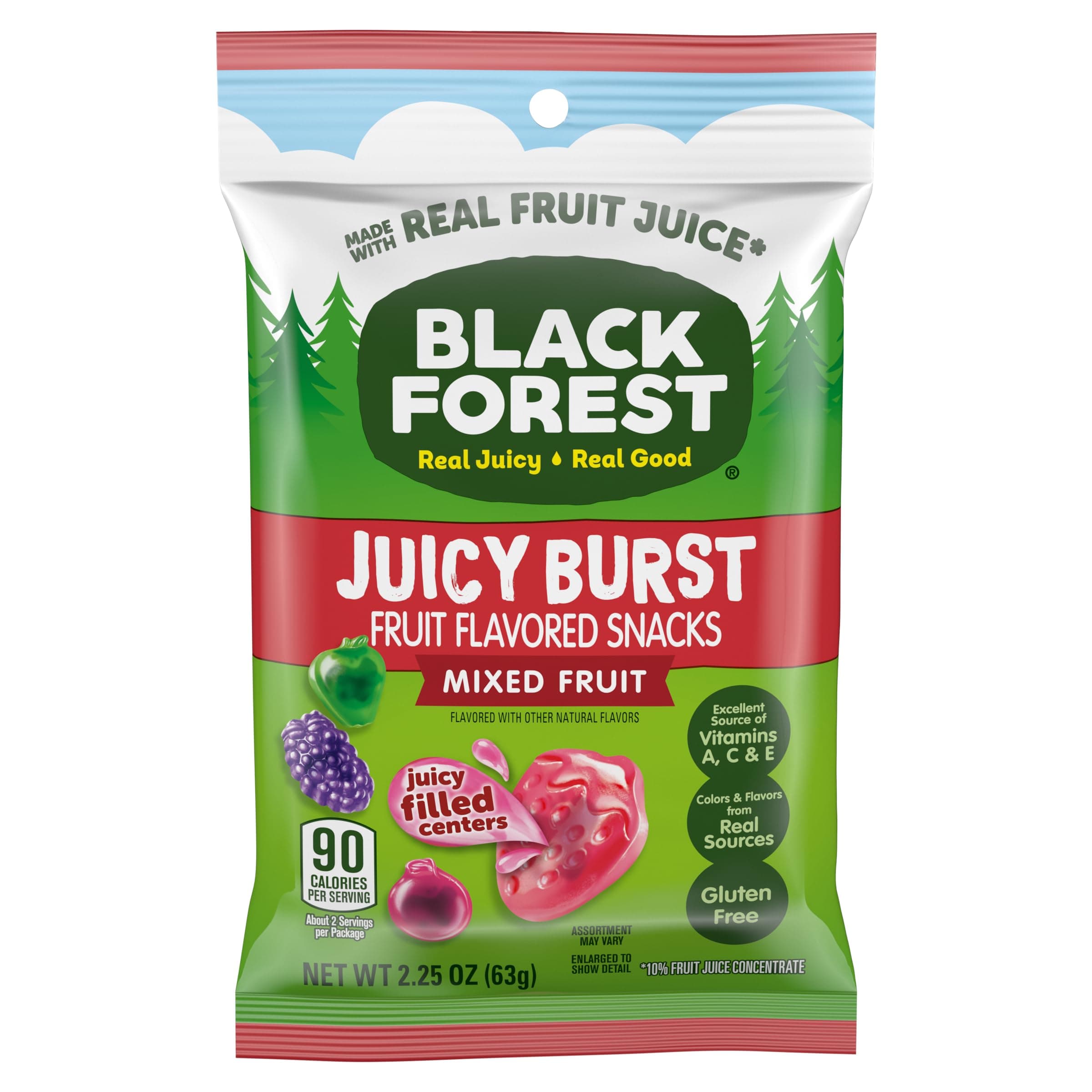 Black Forest Juicy Burst Fruit Snacks, Mixed Fruit, 2.25 Ounce Pouches (Pack of 48)