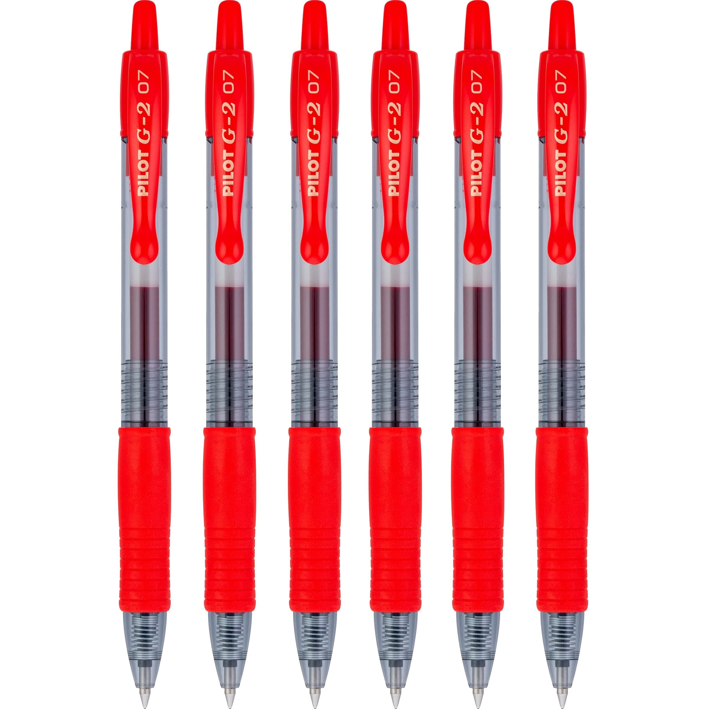 G2 07 Red Fine Retractable Gel Ink Pen Rollerball 0.7mm Nib Tip 0.39mm Line Width Refillable BL-G2-7 (Pack Of 6)