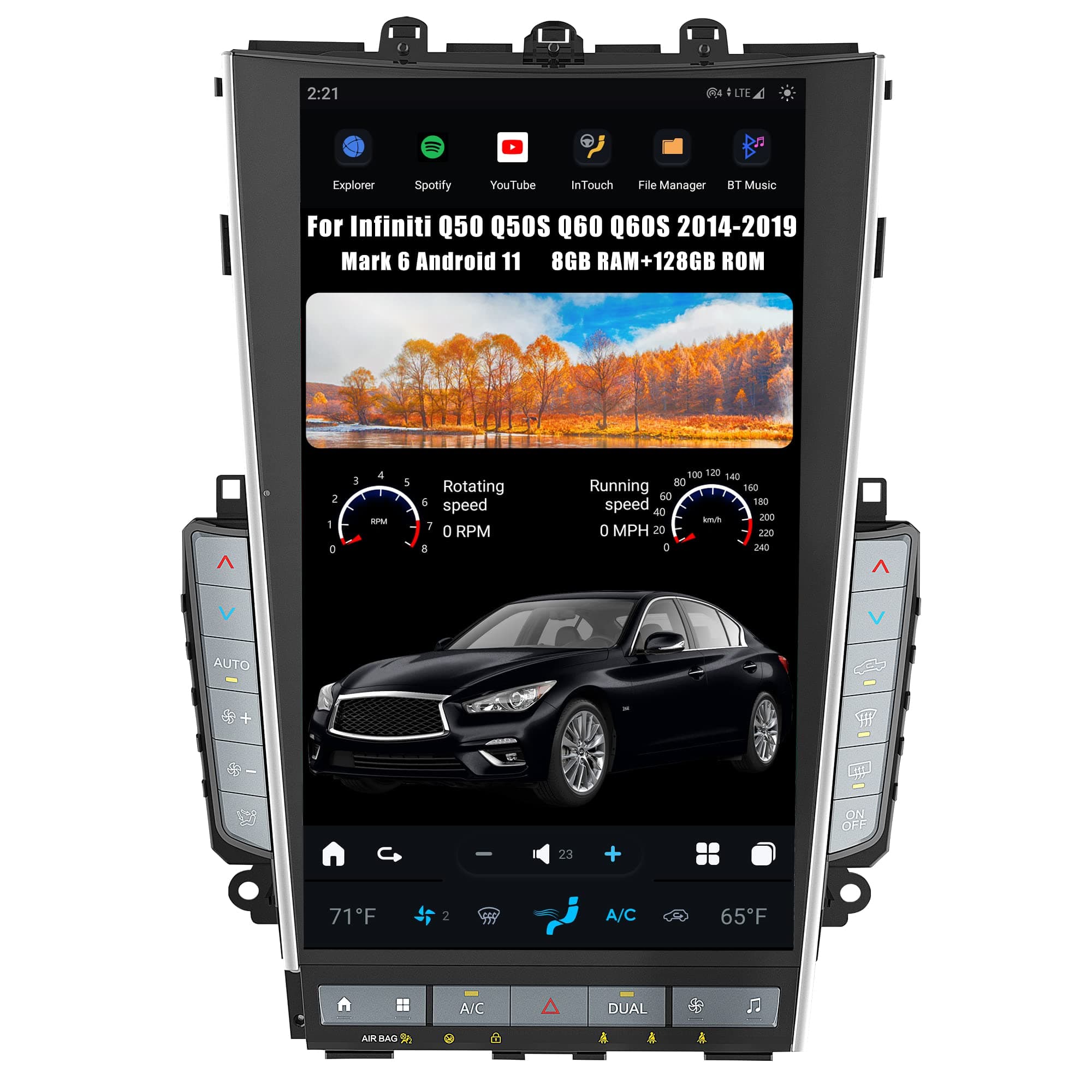 Aucar Mark 6 13.6 Inch T-Style Android Car Radio Head Unit for Infiniti Q50 Q50S Q60 Q60S, 1080P Multimedia Stereo Video Player with Wireless Carplay, GPS Navigation, OEM Functions 8+128 GB 2014-2019