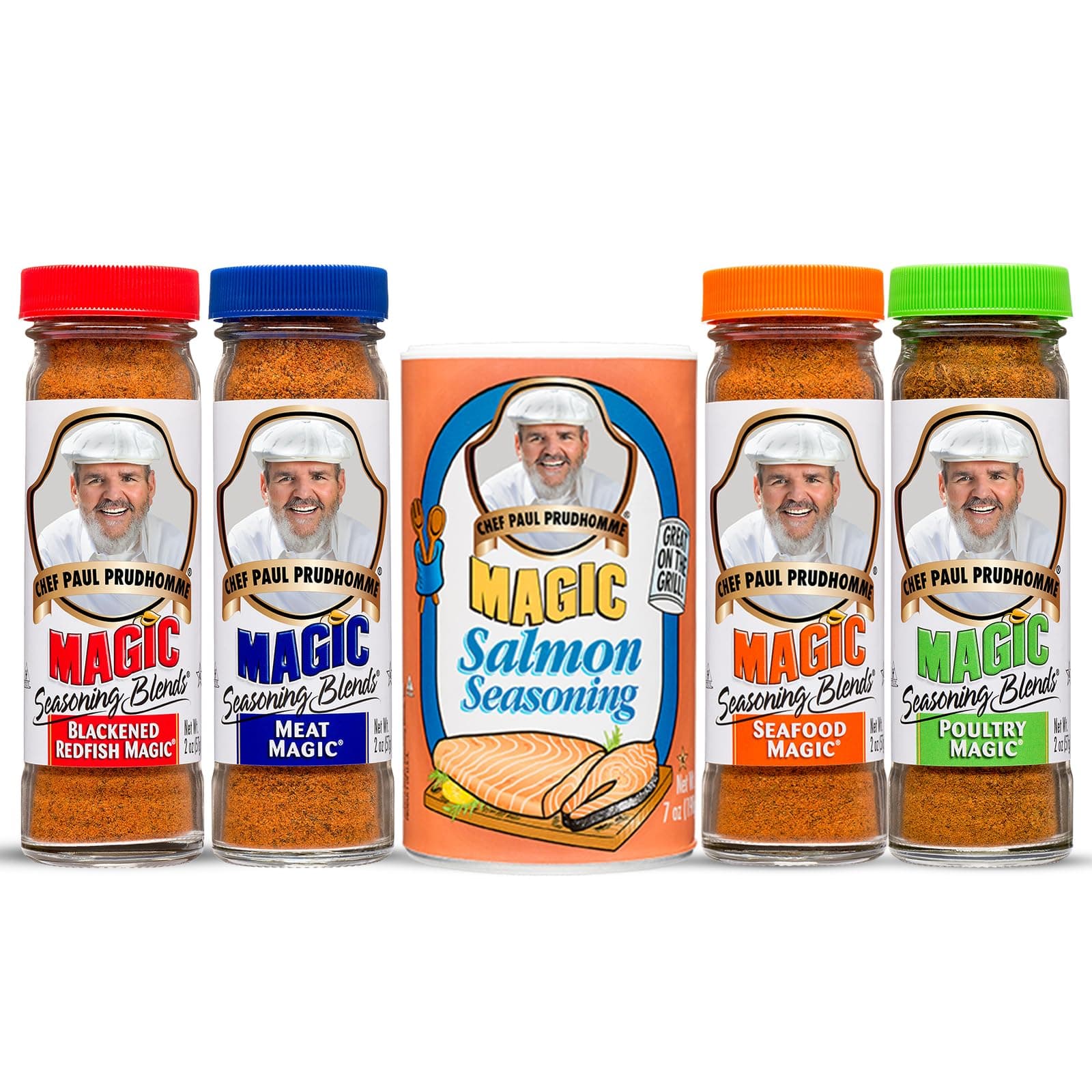 Magic Seasoning Blends Variety Pack, Blackened Fish & Meat Spices, Seasonings for Cooking, 2 oz Poultry, Redfish, Meat, Seafood, 7 oz Salmon, 5-Pack