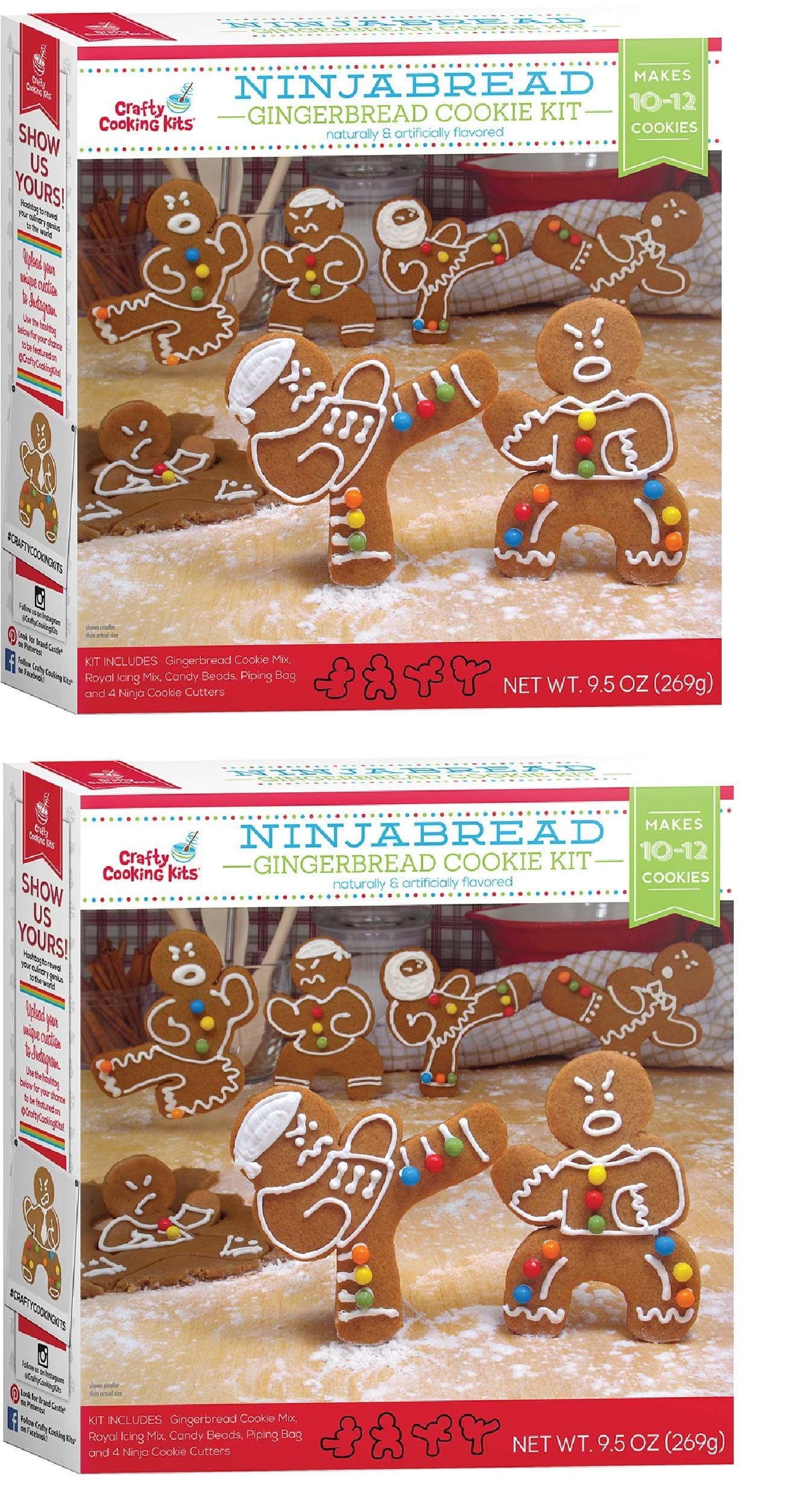 Crafty Cookie Kits - Cookie Mix With Cookie Cutters - In The Mix Ugly Sweater Cookie Kit, 11.5 Ounce And Gingerbread Cookie Kit, Ninja, 9.5 Ounce (2 Boxes Ninjabread)