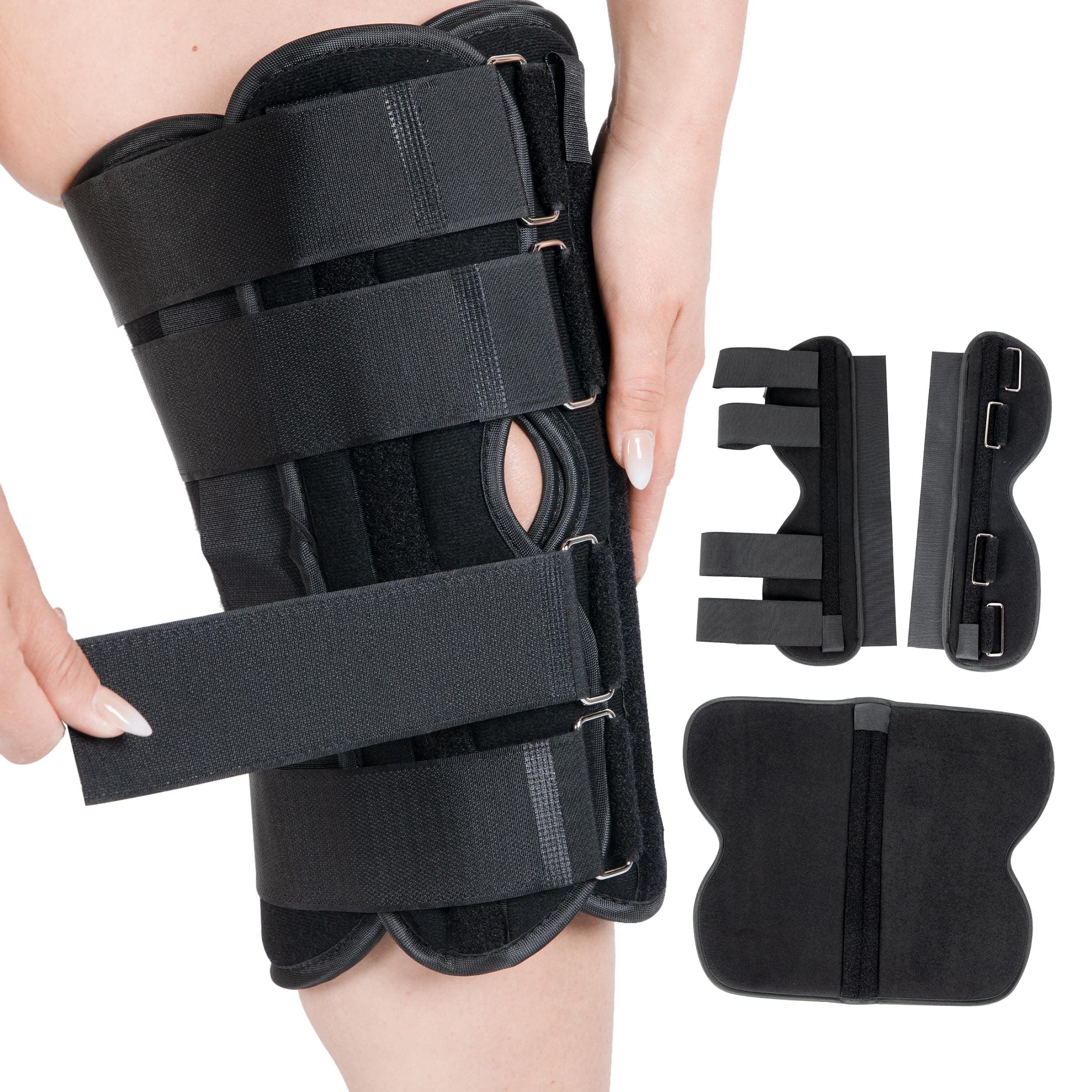 Alpha Medical 12” Long Adjustable Three Panel Orthopedic Knee Immobilizer – Supportive & Adjustable Side Panels – Knee Brace Stabilizer – Knee Immobilization L1830
