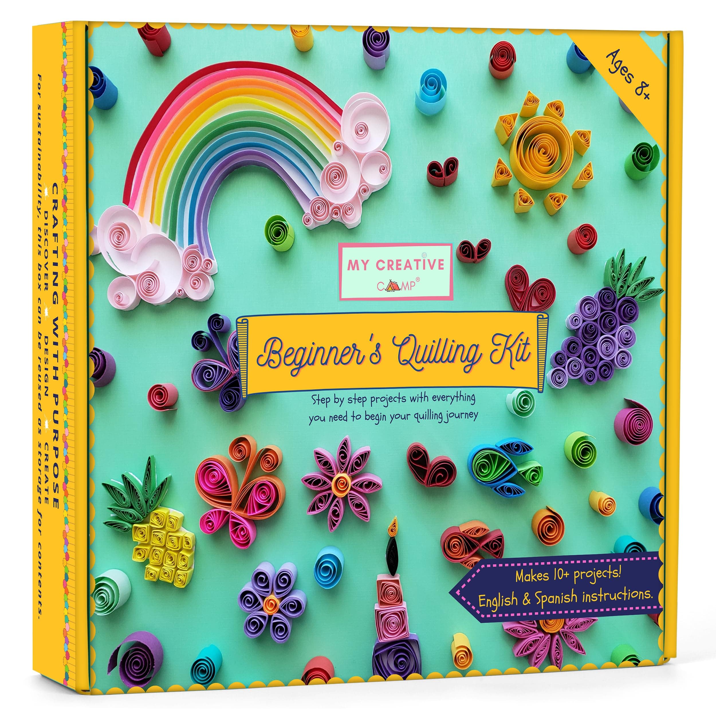 MY CREATIVE CAMP Paper Quilling Kit for Beginners, DIY Craft Kit for Kids and Adults, Includes Tools, Instructions and Storage Box, Makes 10+ Projects