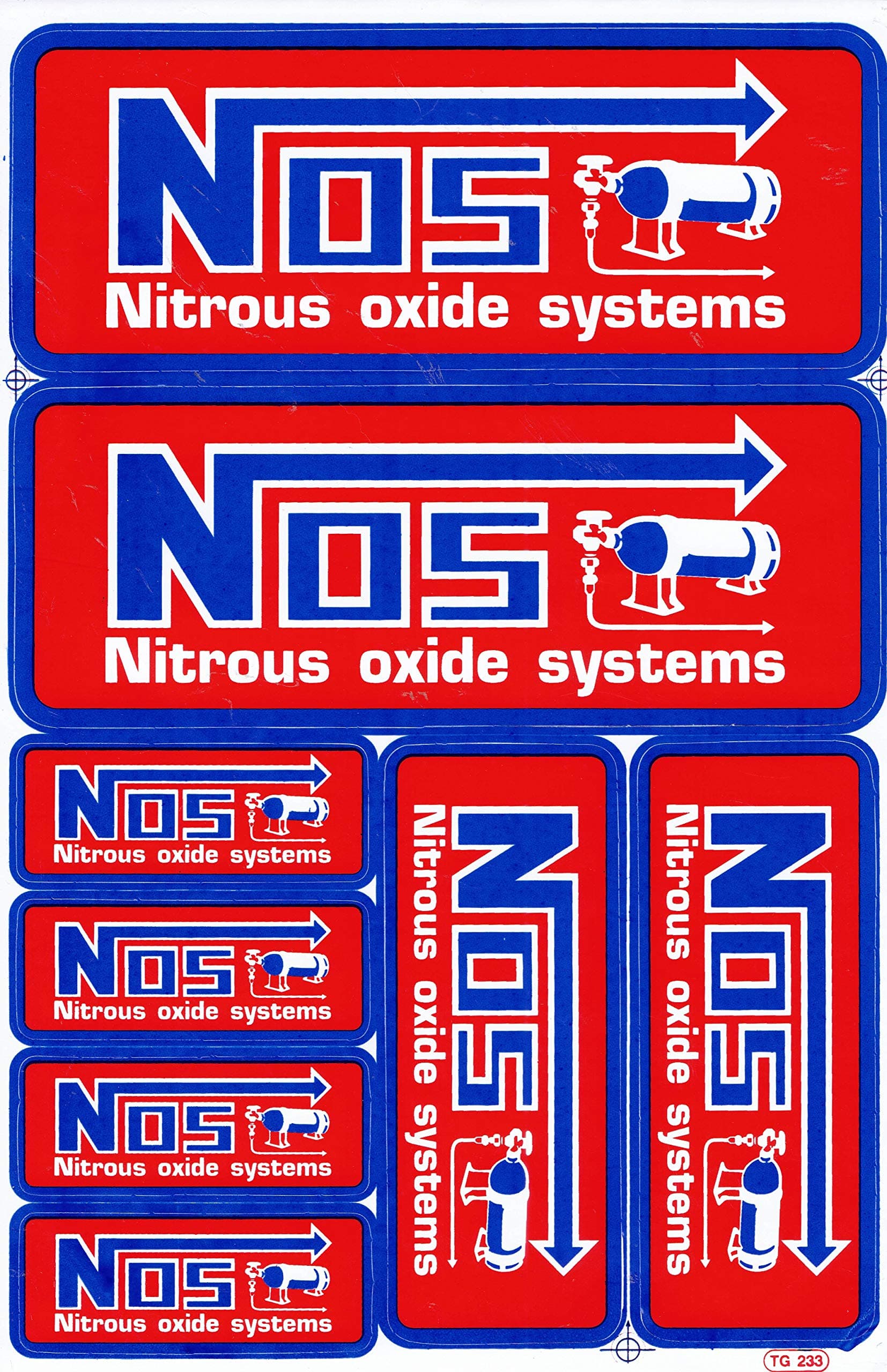 by soljo NOS N.O.S. red blue Decal Sticker Tuning Racing Sheet Size: 27 x 18 cm for Car or Motorbike