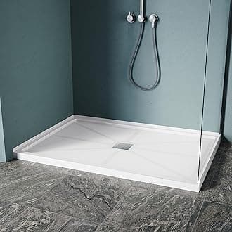 ELEGANT 48'' L x 32'' W x 4'' H Shower Base, Center Drain, Non-Slip Single Threshold Shower Pan, Stainless Steel Shower Drain Cover Included