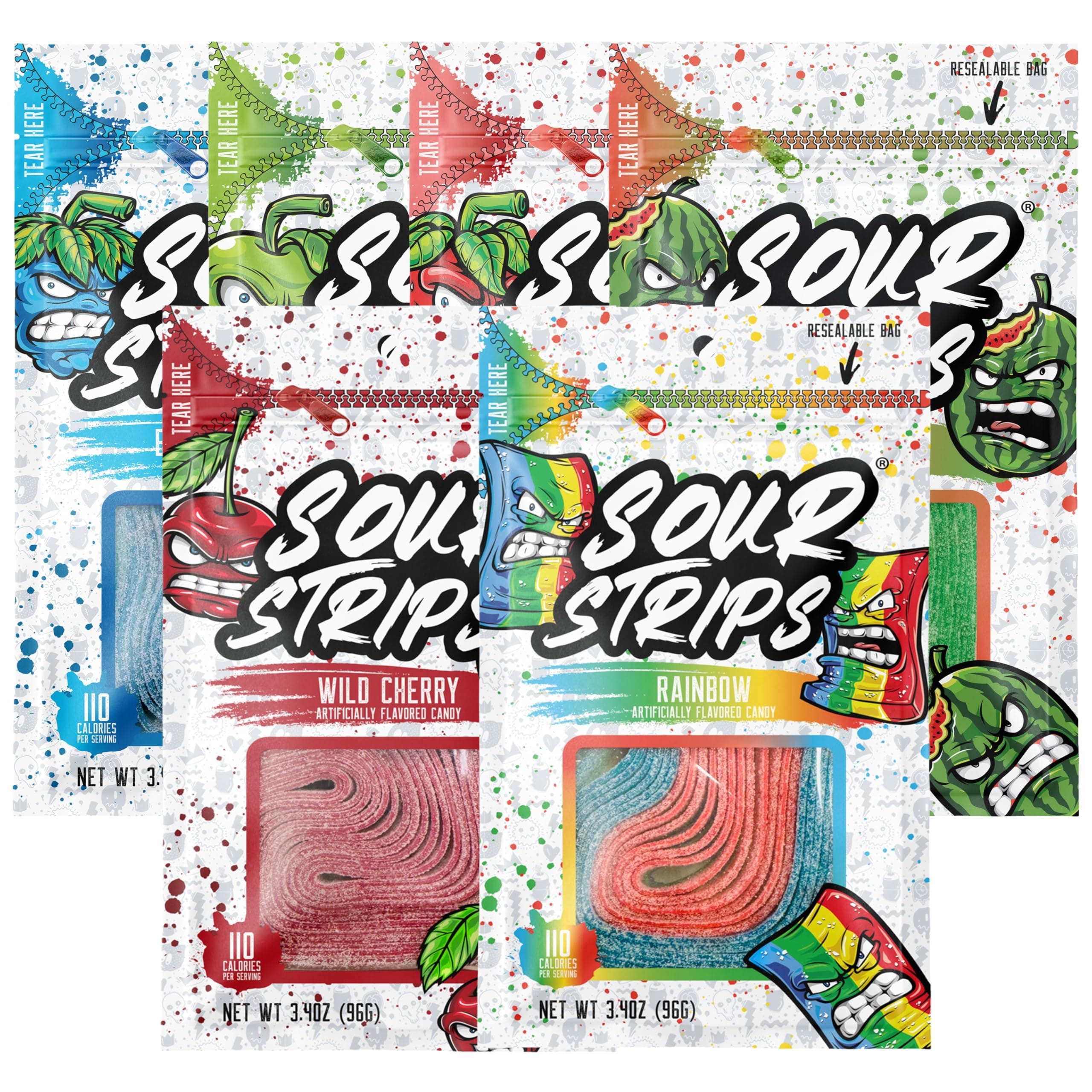 Sour Candy Belts, Resealeble Candy Bag, 3.4 Ounce (Pack of 6)