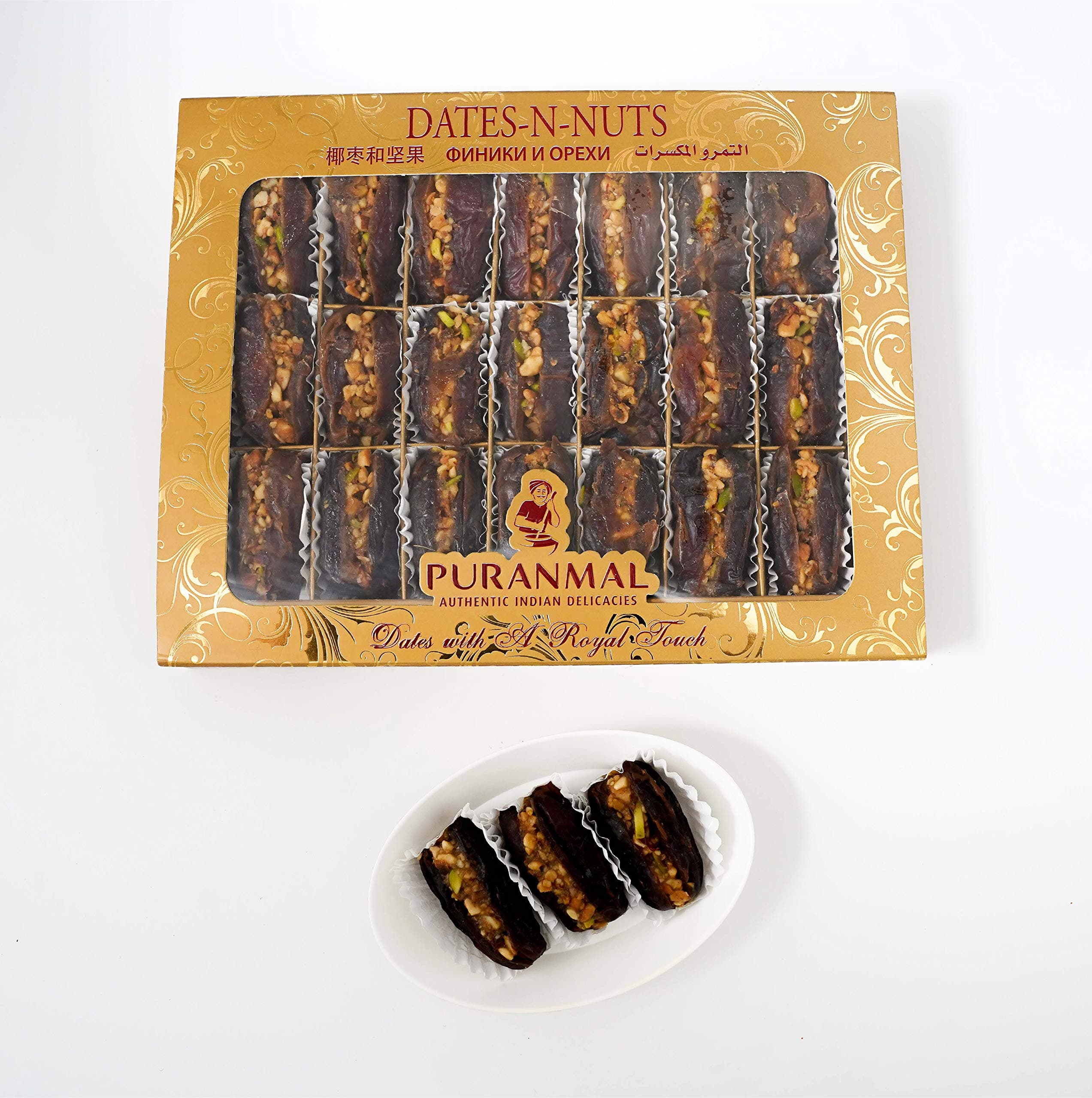 Puranmal Dates and Nuts | Dates Filled with Almonds, Pistachios & Cashewnuts | Infused with Honey & Saffron | Vegetarian Sweet Snack (420.00, Grams)