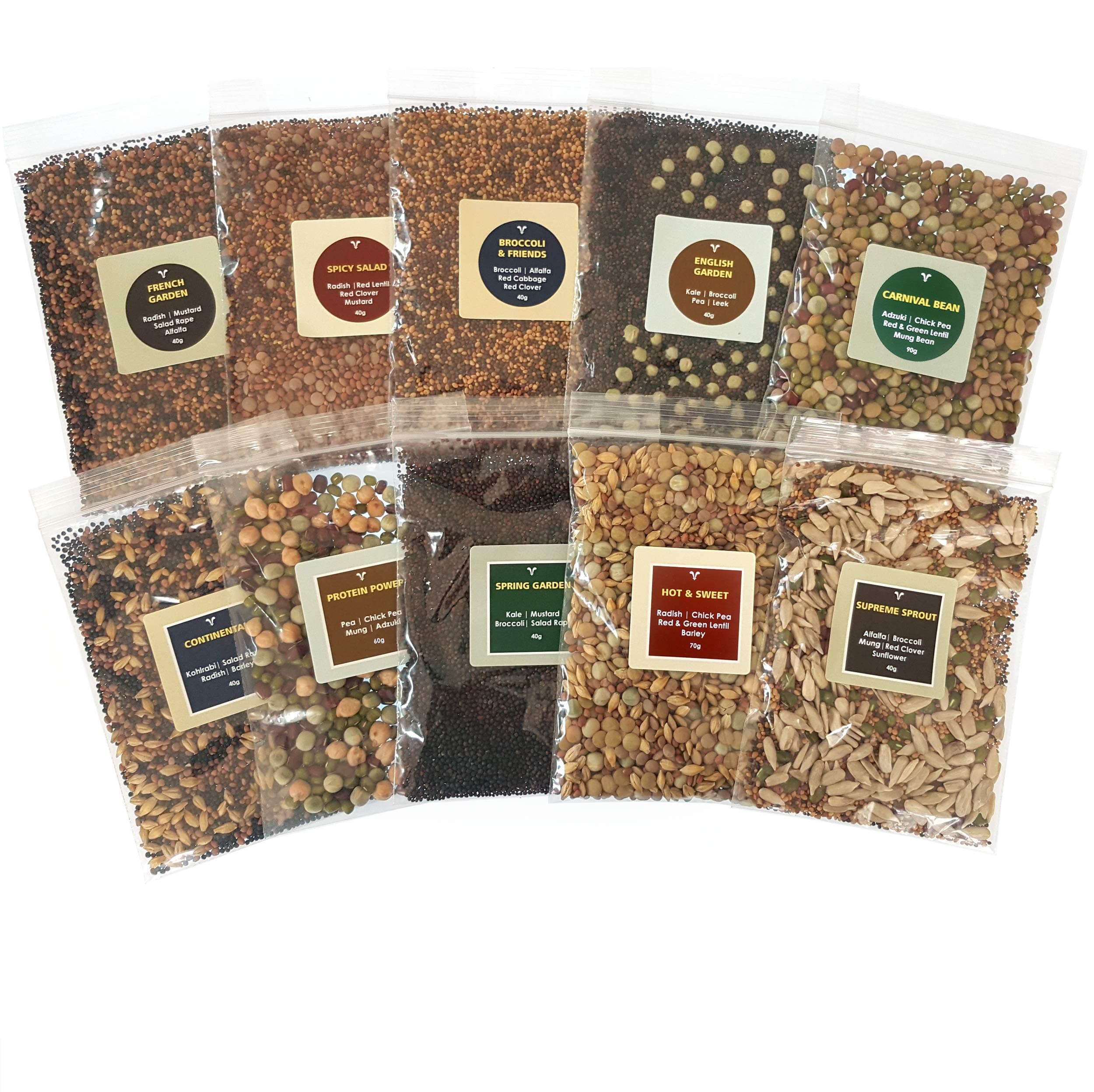 Organic Sprouting Seeds Mix – SEEDELICIOUS Supreme | 10 Assorted Packs in Convenient Packs (500g) Healthy Sprouts | Over 20 Vegetable Seed - Legume - Grain Varieties