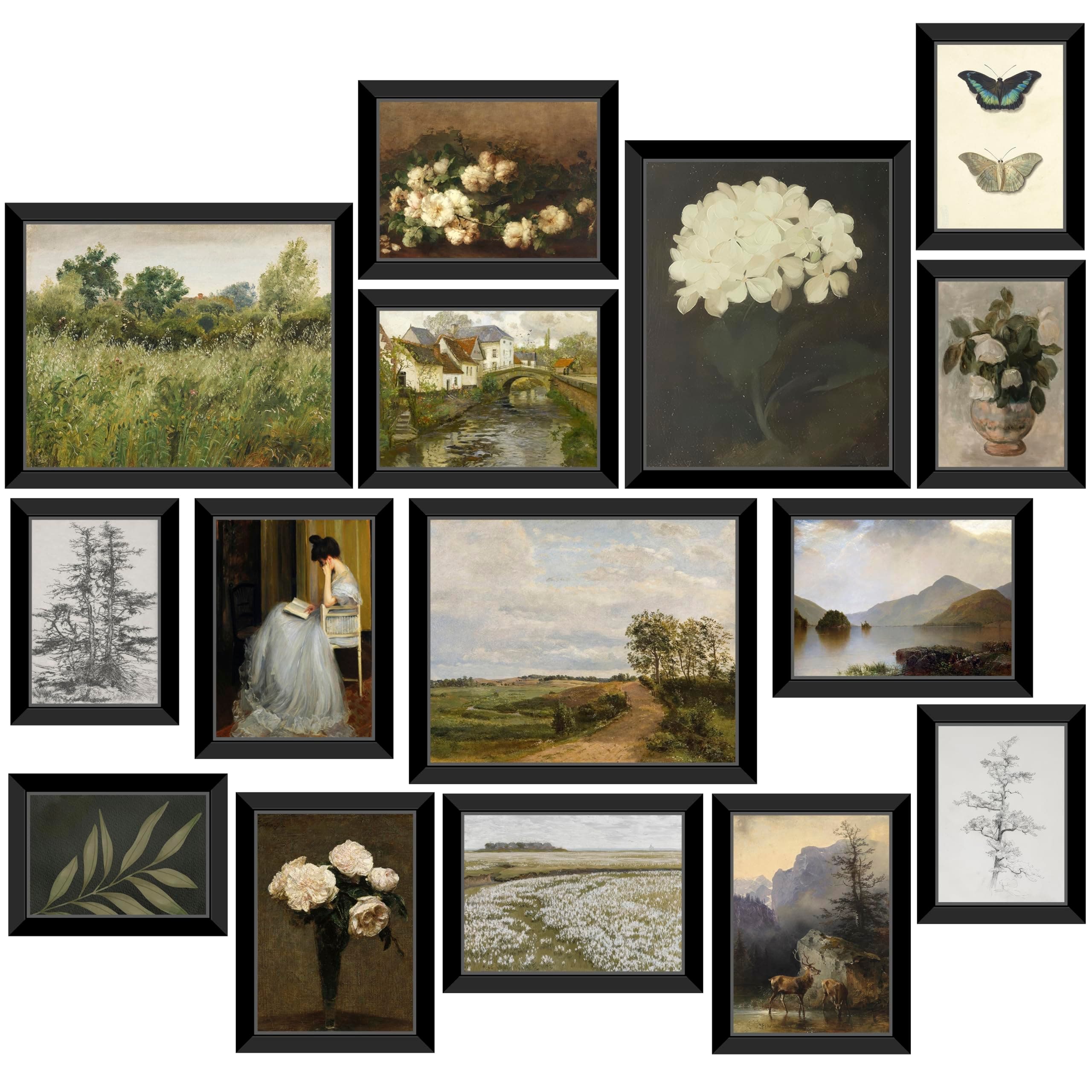 - 15 Pcs Vintage Wall Art Decor FRAMED, Vintage Posters for Room, Vintage Art Prints, Moody gallery wall art, Wall Print for Bedroom, Moody Wall Decor, French Country Decor