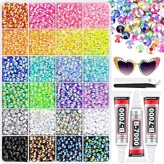 BELLEBOOST8500Pcs Resin Rhinestones for Bedazzling with B7000 Jewelry Glue, 5MM Colorful Gems Flatback Rhinestones for Crafting, Crystal for DIY Crafts Clothing Tumblers Mugs Shoes Fabric Decor Nail Art