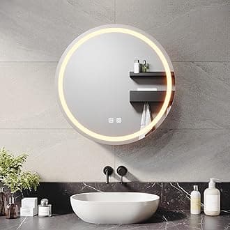 600x600mm Round Illuminated LED Bathroom Mirror Cabinet with Shaver Socket Wall Mounted Mirror Cabinet with Three-Color Infinitely Dimmable Round Mirrored Cabinet with Demister Dark grey