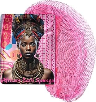 AFRIKI African Net Sponge, Authentic African Exfoliating Sponge, Black Owned, Back Scrubber, 45inch Long, for Normal to Sensitive Skin, for Daily use, Sky Collection