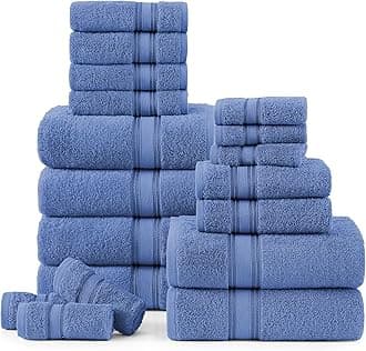 LANE LINEN Luxury Bath Towels Set - 100% Cotton Bathroom Towels, Zero Twist, Quick Dry Shower Towel, Aborbent Bath Towel, Super Soft, 6 Bath Towels, 6 Hand Towels, 6 Washcloths (18 PC) - Cerulean Blue