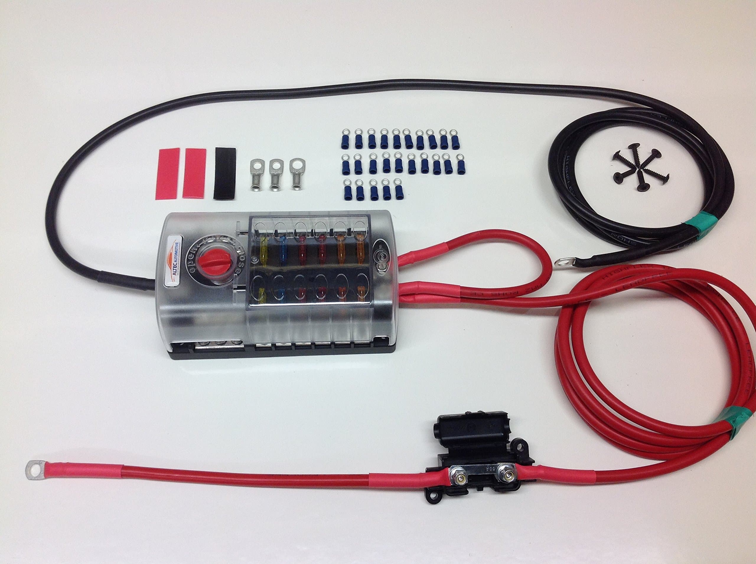 12 Way Blade Fuse box + negative bus bar with 70amp Ready Made Leads (4mtr Kit)