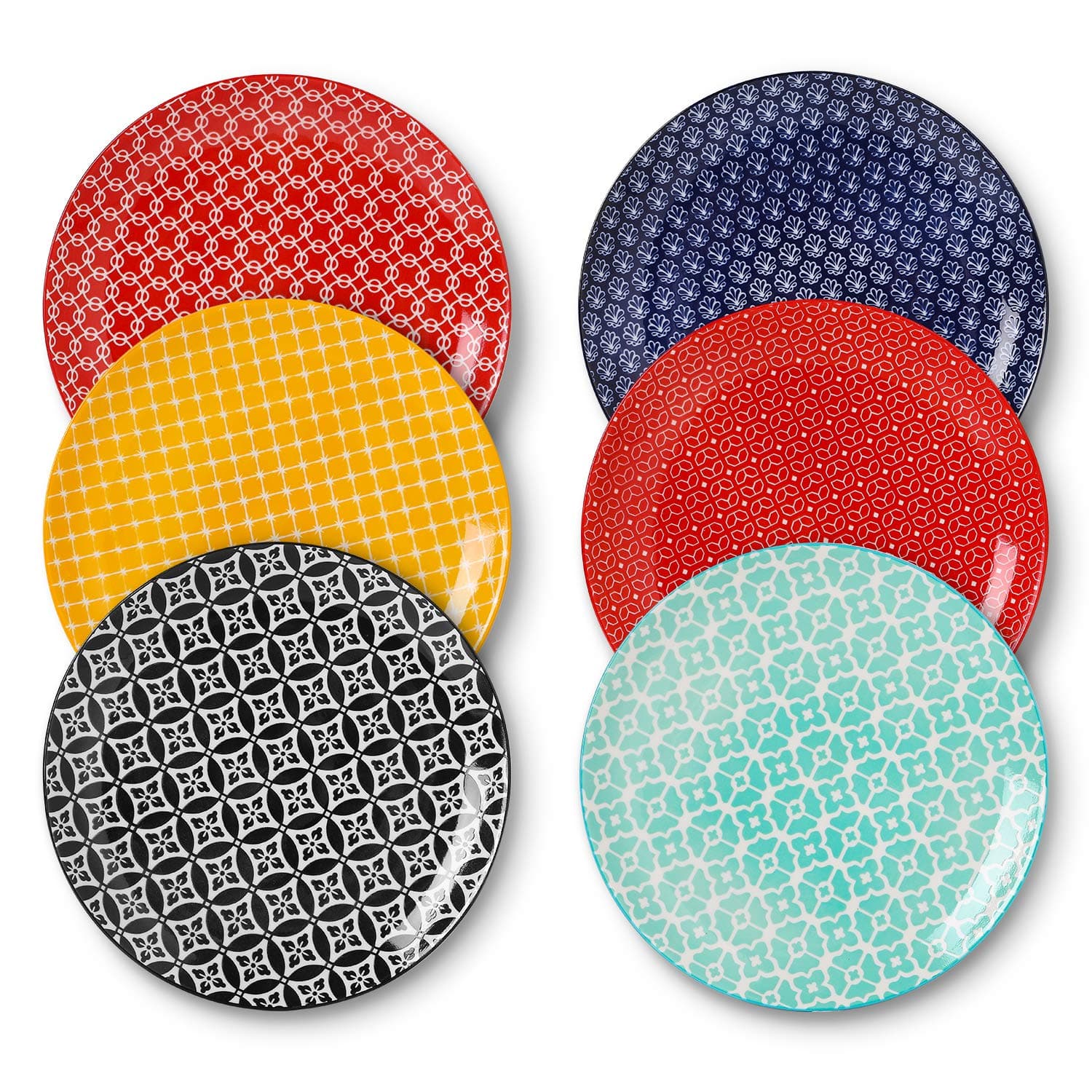 DOWAN 26.7cm Ceramic Dinner Plates, Vibrant Colours Pasta Salad Plate Set of 6, Dessert Plates for Picnic Party Christmas Housewarming Mothers Day, Solid, Large, Dishwasher & Microwave Safe