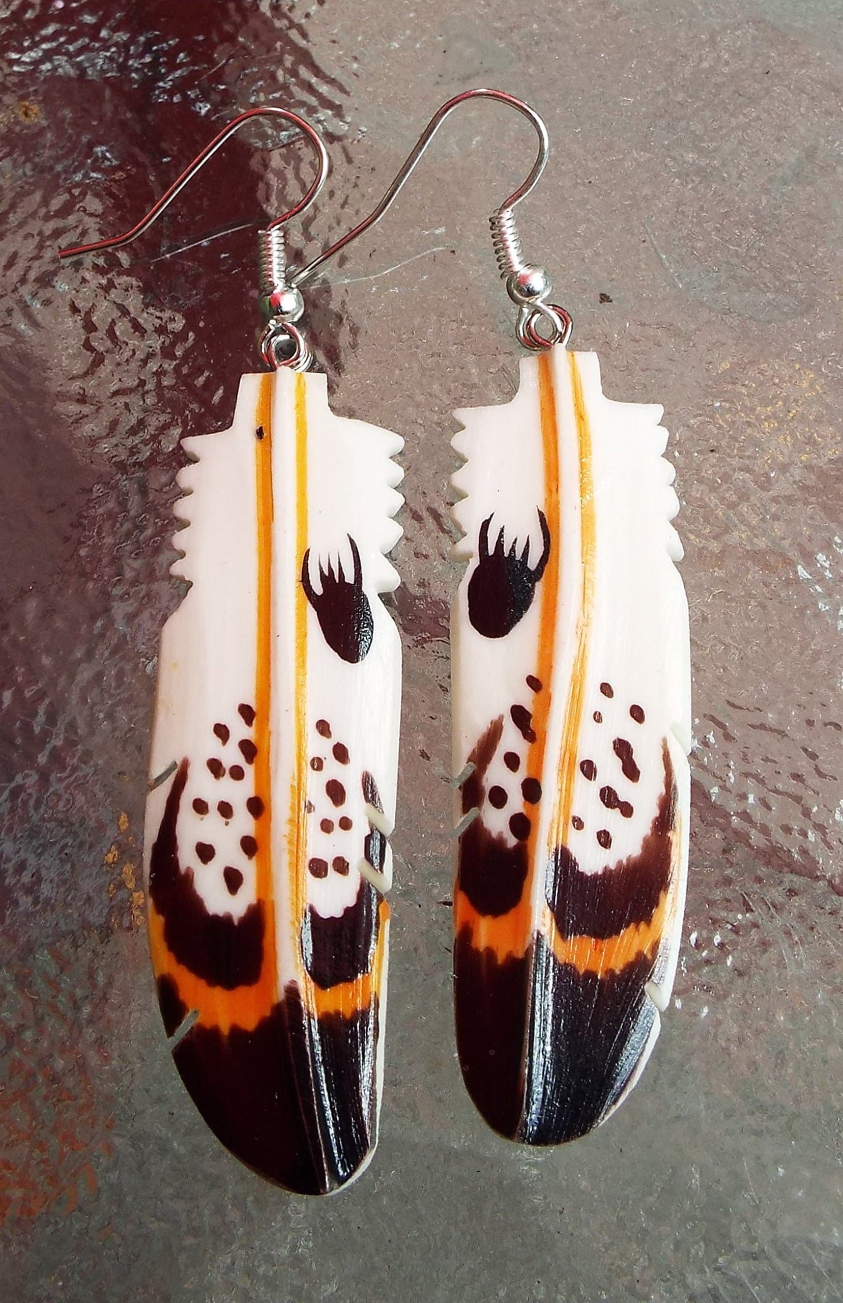 Red Tail Hawk Feather Earrings ~ Native American Made ~ Bear Paw Bear Medicine ~ 1 1/2" Long