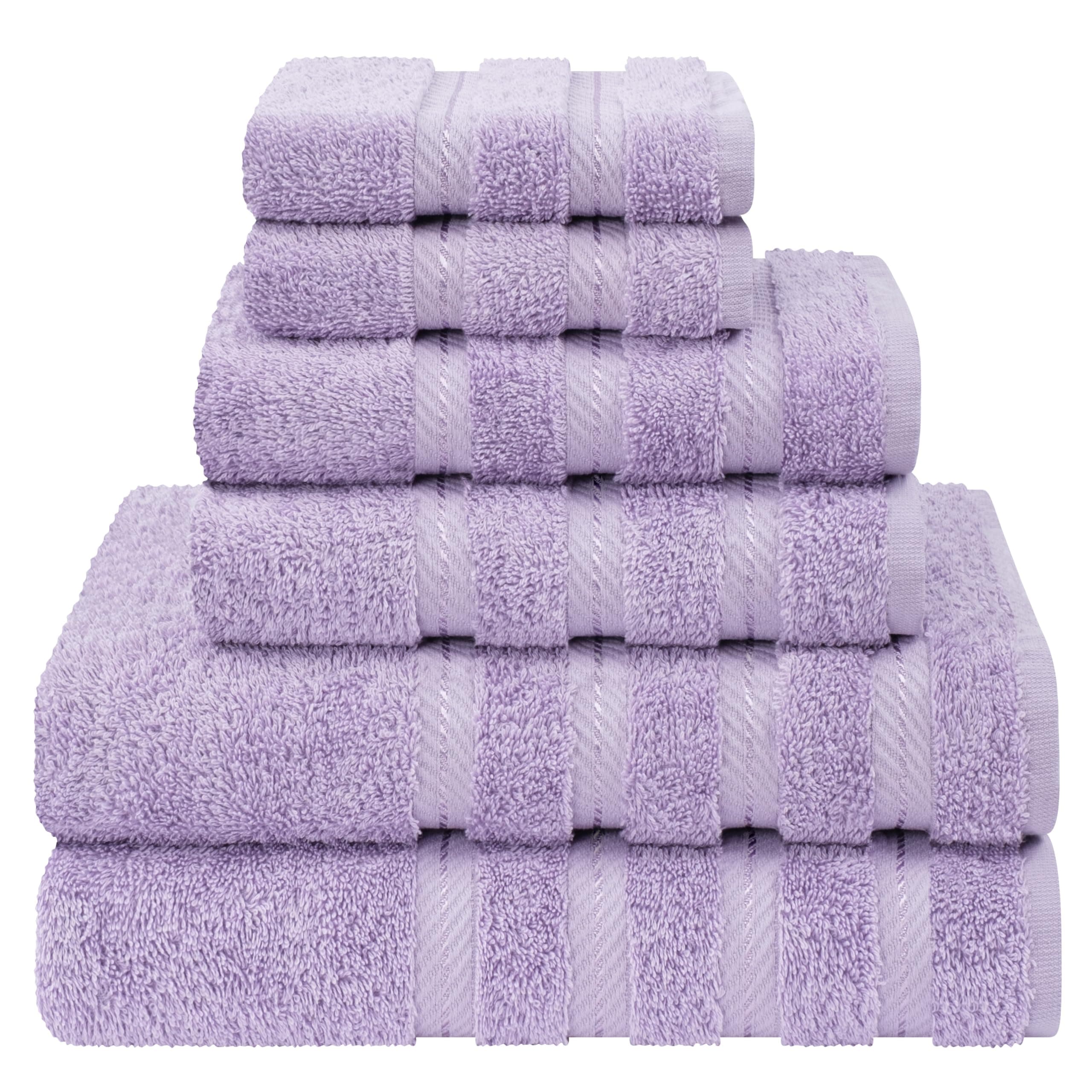 American Soft Linen Luxury 6 Piece Towel Set, 2 Bath Towels 2 Hand Towel 2 Washcloths, 600 GSM 100% Cotton Turkish Towels for Bathroom, Lilac Towel Sets