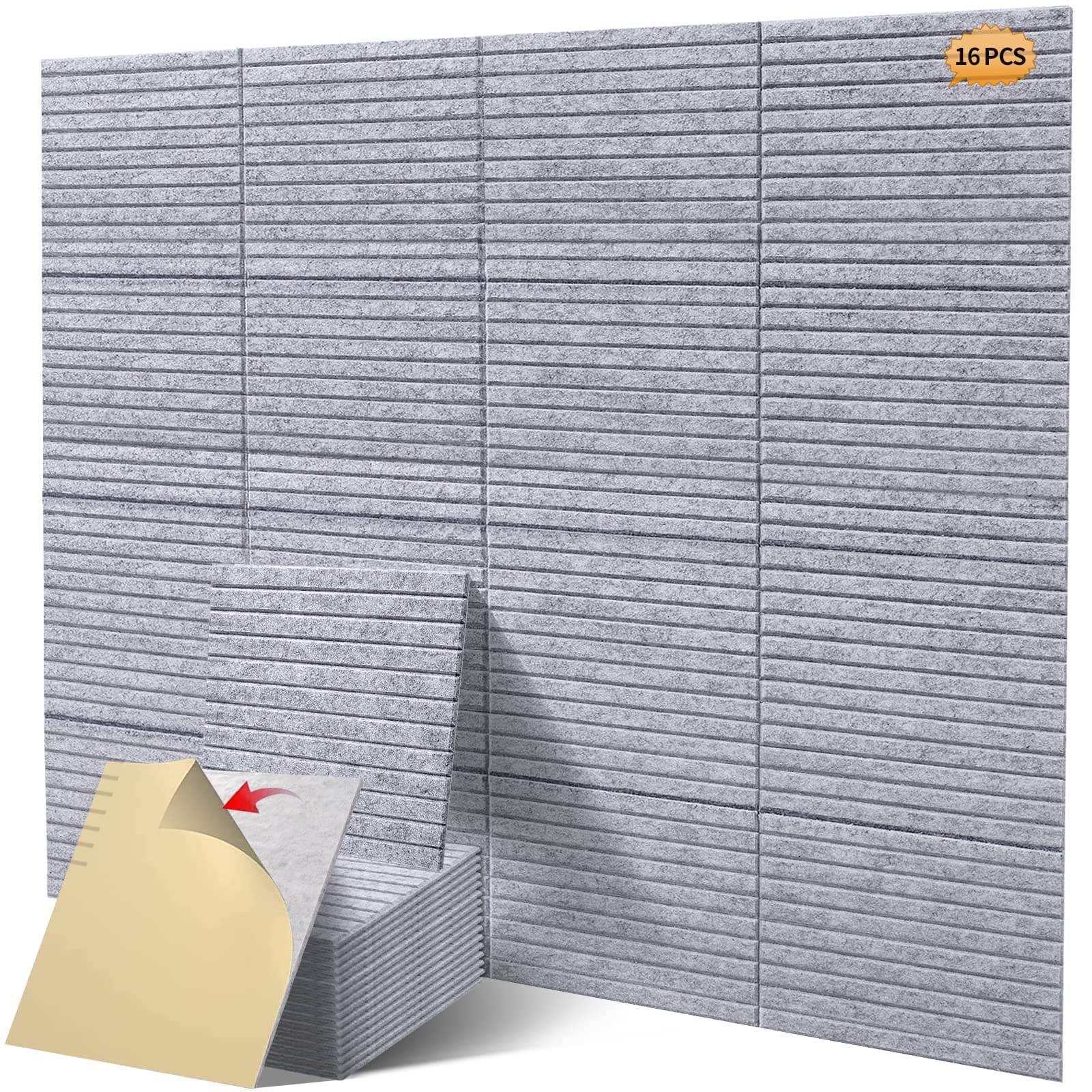 16 Pcs Pro Grade Soundproof Wall Panels,Acoustic Panels,Premium Sound Panels,Better Than Foam,Wedge Design,with Adhesive on Back,for Acoustical Treatments/Professional Studio,12�12�0.4 in(Light Grey)