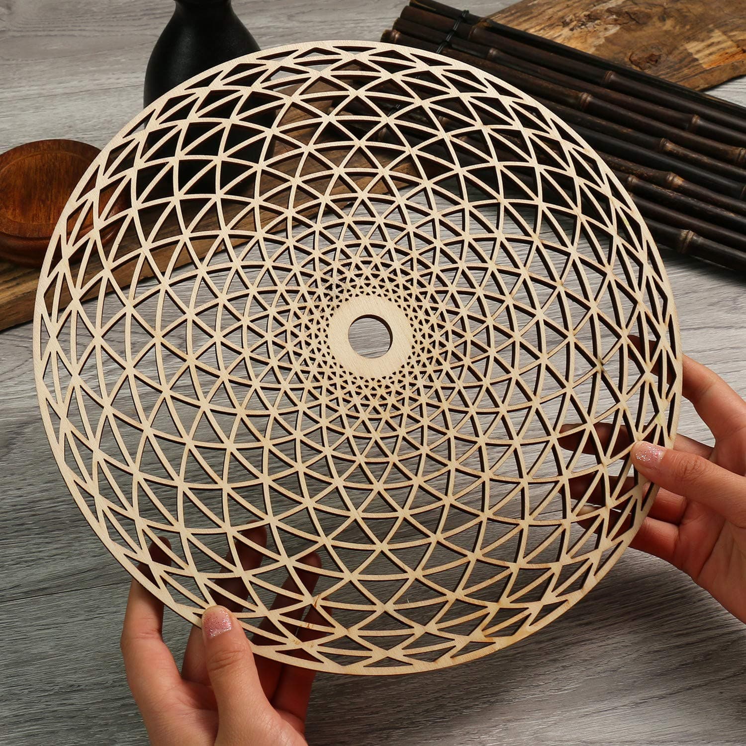 Simurg 11.5" Torus Crystal Grid Torus Flower Wall Art Wooden Crystal Grid Board Sacred Geometry Wall Hanging Decor Wall Sculpture
