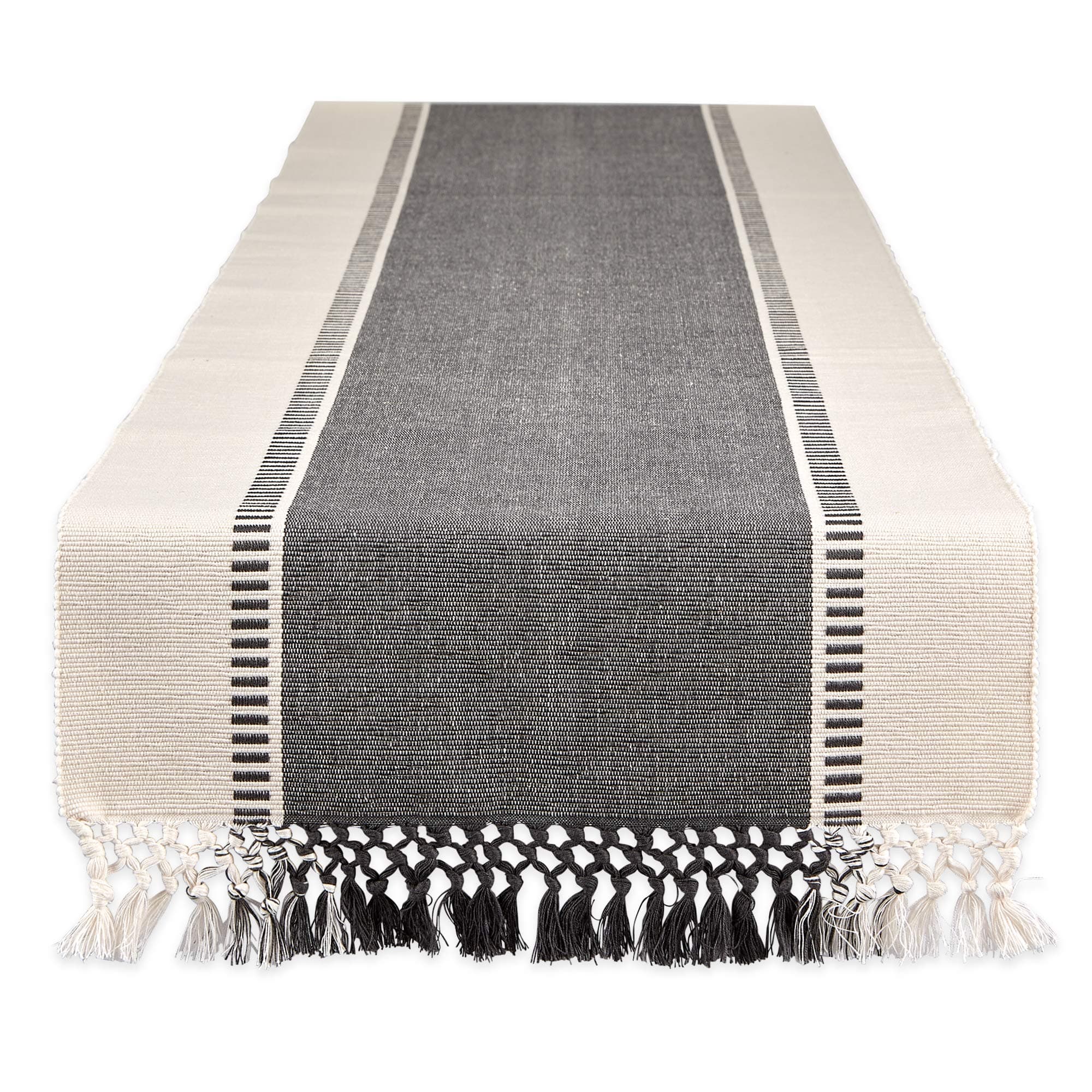 DII Dobby Stripe Woven Table Runner, 13x72 (13x77.5, Fringe Included), Mineral Gray