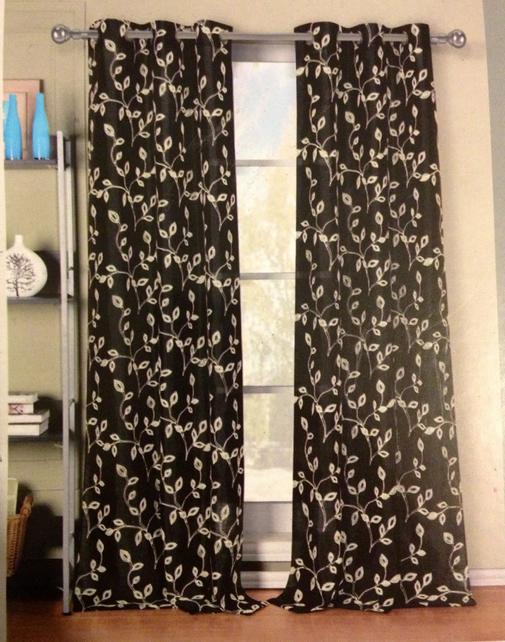 Jacqueline Grommet Panel Pair 38" x 84" - Ivory On Black Background