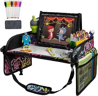 Lusso Gear Kids Travel Tray for Car - Road Trip Essentials for Kids - Car Seat Tray for Toddlers & Kids - for Airplane, Kids Travel Desk, Road Trip Activities (Floral)