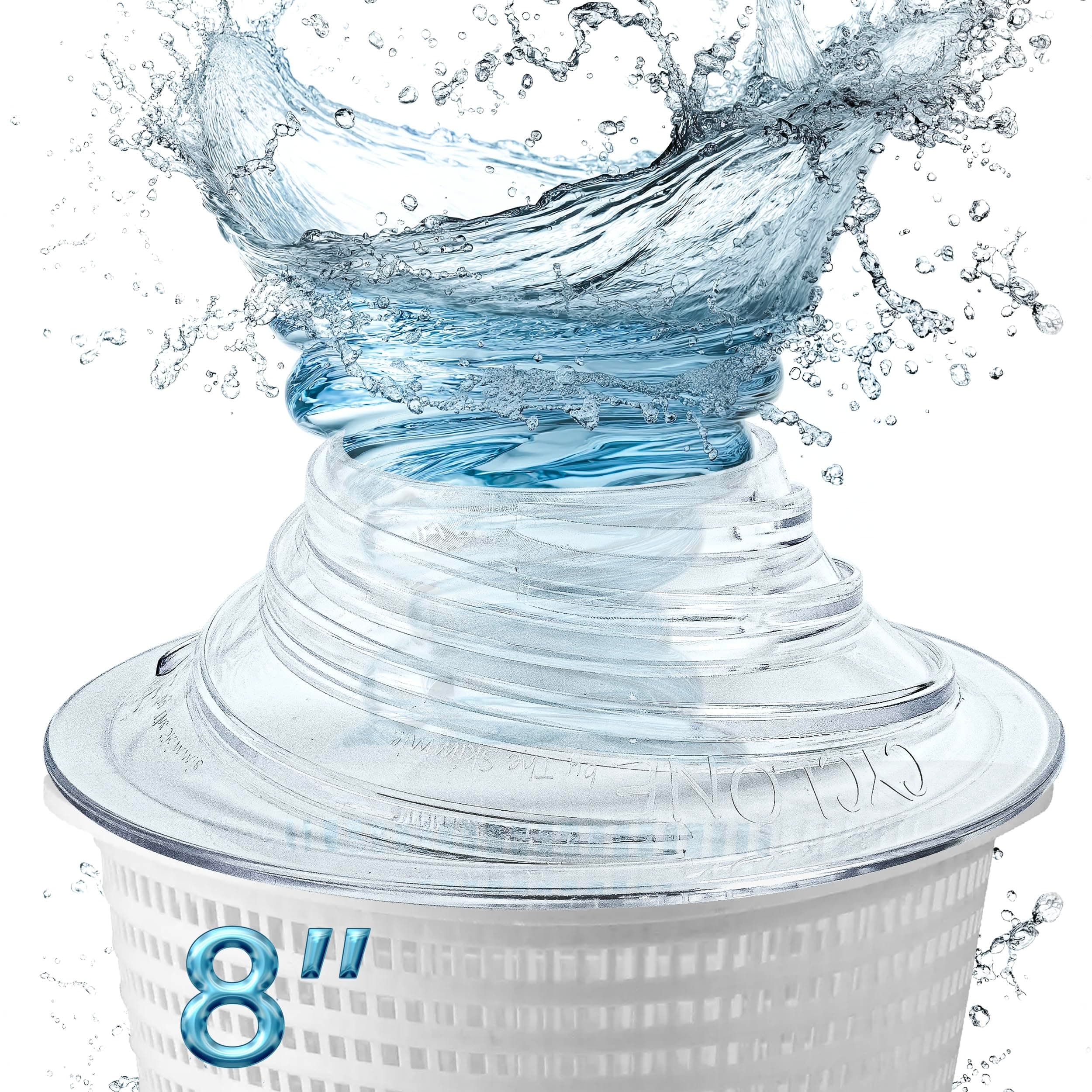 Cyclone - Turbo Charges Pool Skimmer Basket Water Flow - Improves Pool Surface Cleaning and Garbage Removal - Pool Accessories & Pool Skimmer, 8" Funnel Design, Works on All Pool Water Levels