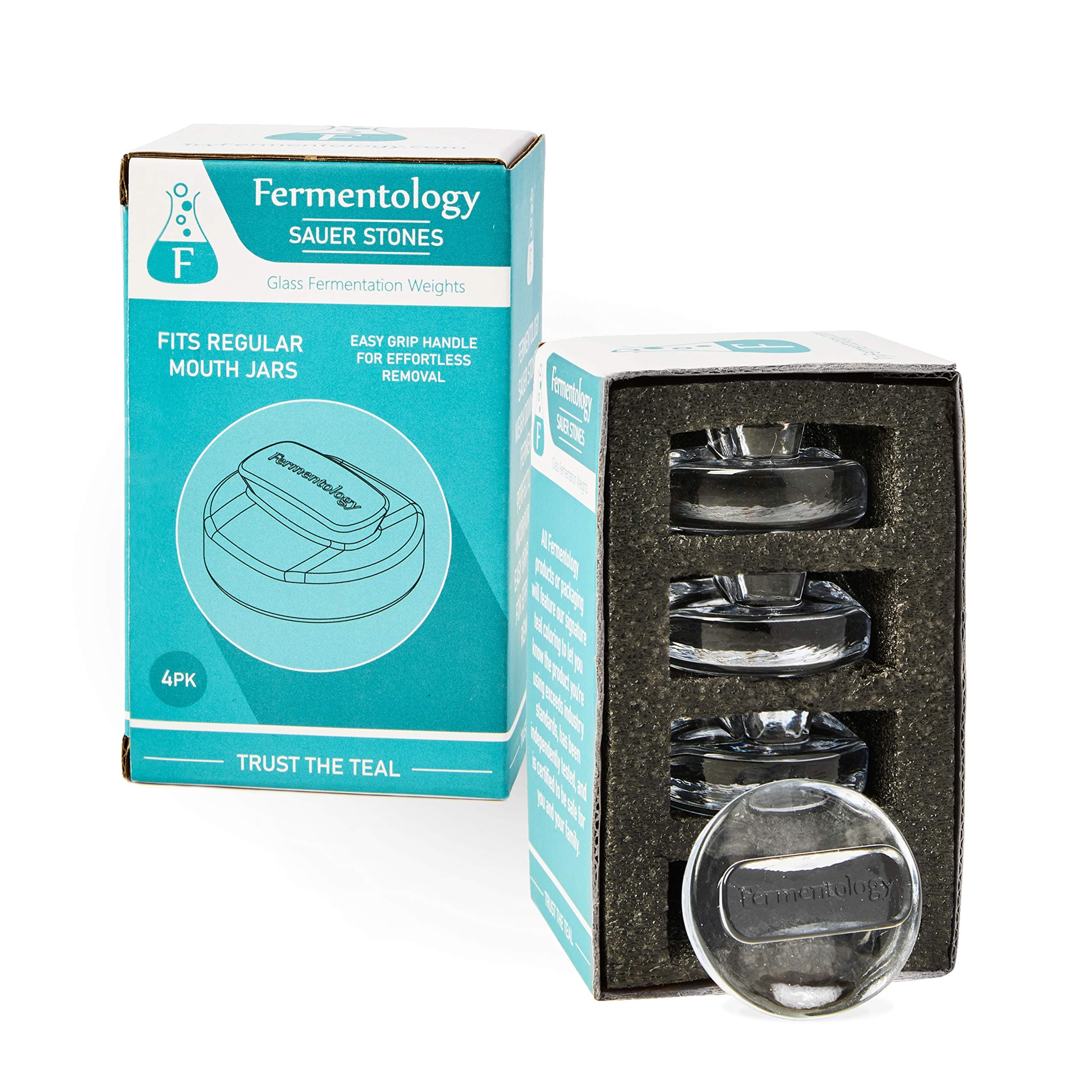 Sauer Stone Glass Weights – Pickling and Fermenting Weights - Set of 4 - Regular Mouth Mason Jar Fermentation