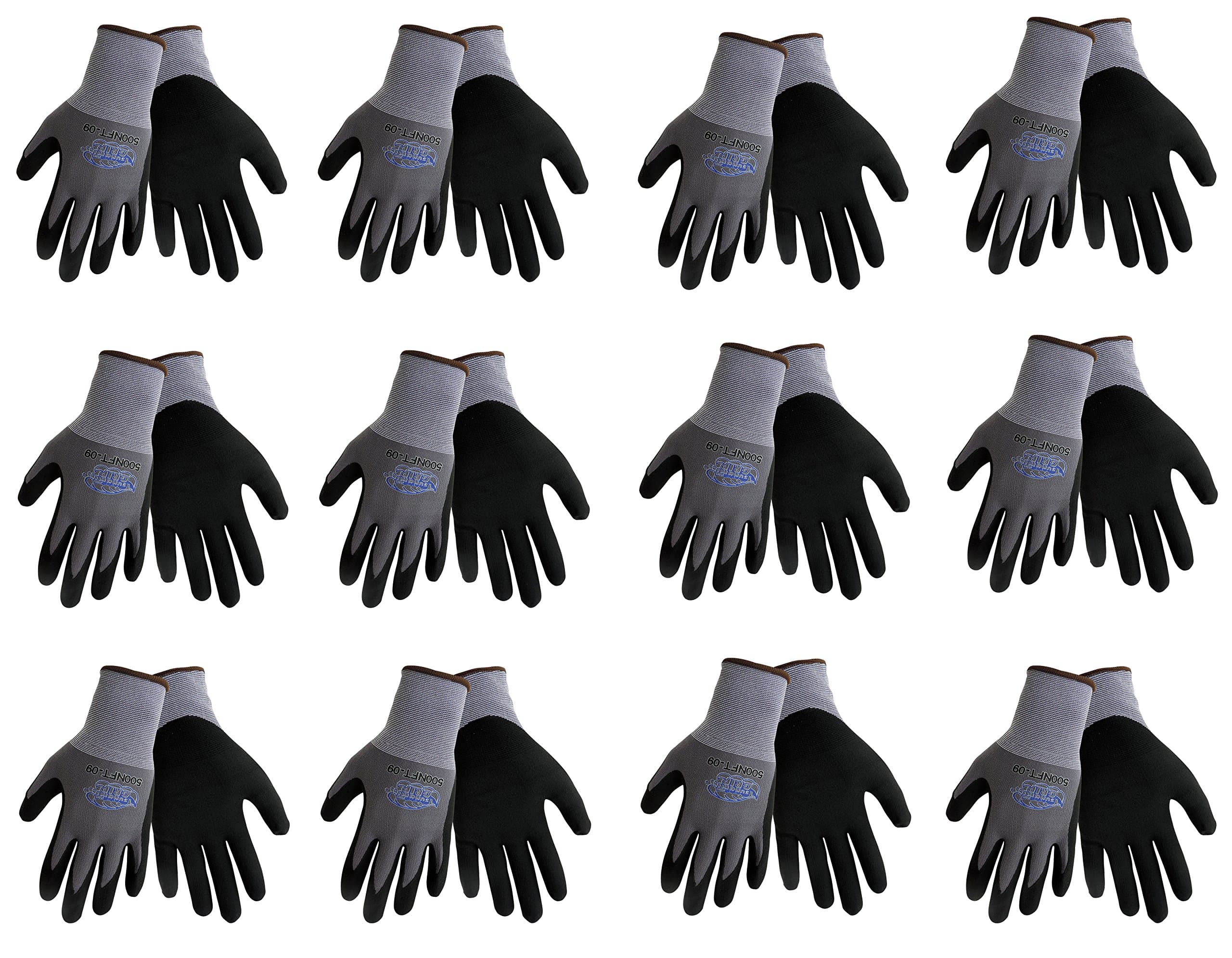 500NFT Nitrile Coated Work Gloves Sizes Small-XL, Gray/Black, (12 Pair Pack) (Small)