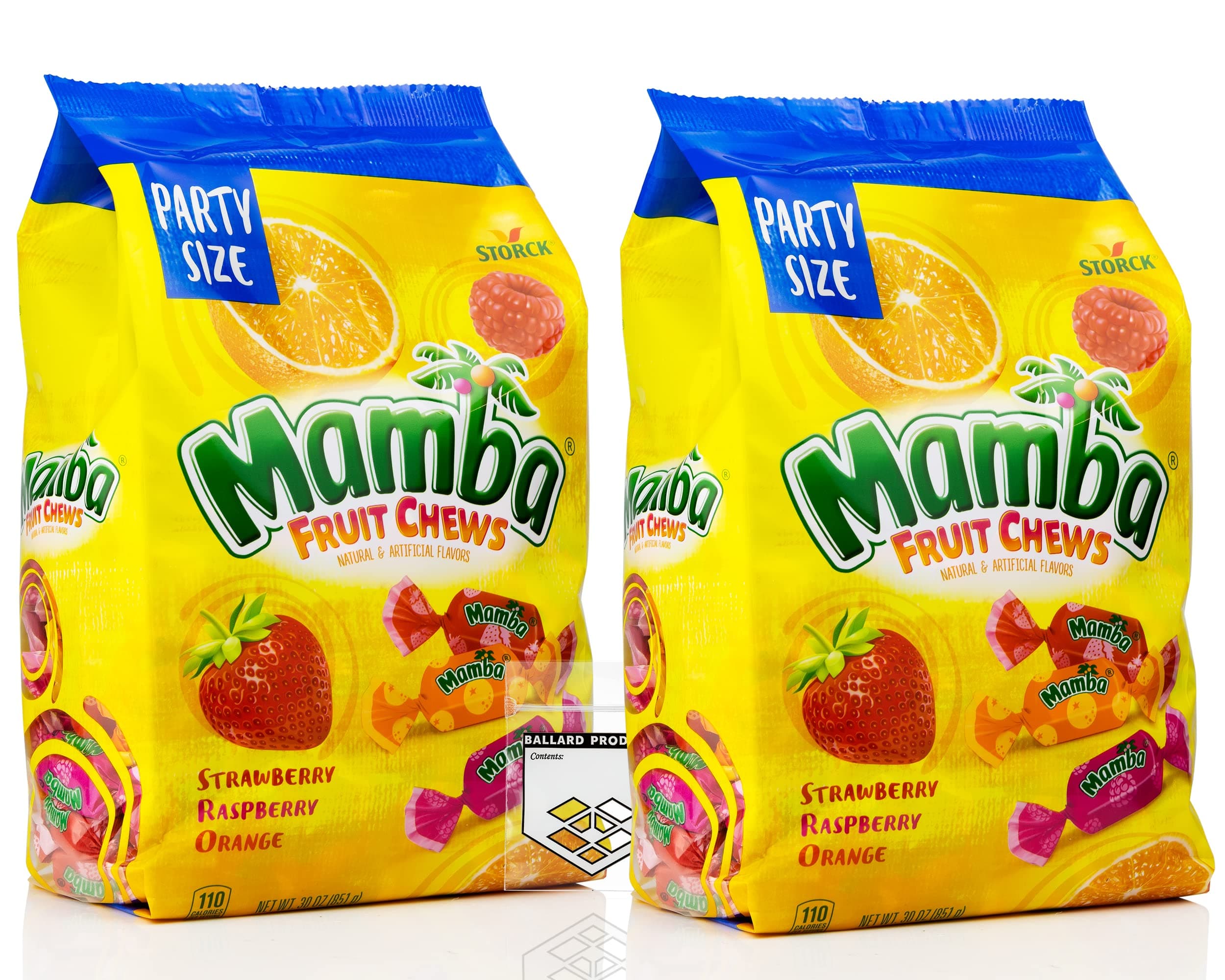 Mamba Fruit Chews Bulk Pack of 2 Big Bags (30oz Each) - Fruit Chews Candy Bulk Pack - Nostalgic, Fruity, 90s Candy Fruity Bites - Bundle with Ballard Products Pocket Bag