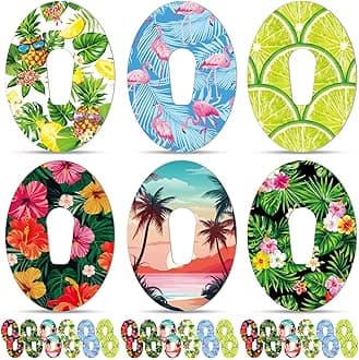 36 Pack Adhesive Patch Compatible with Dexcom G6 Breathable Colorful CGM Patches Waterproof Tropical Hawaii Pre Cut Adhesive Tape for Continuous Glucose Monitor Protection