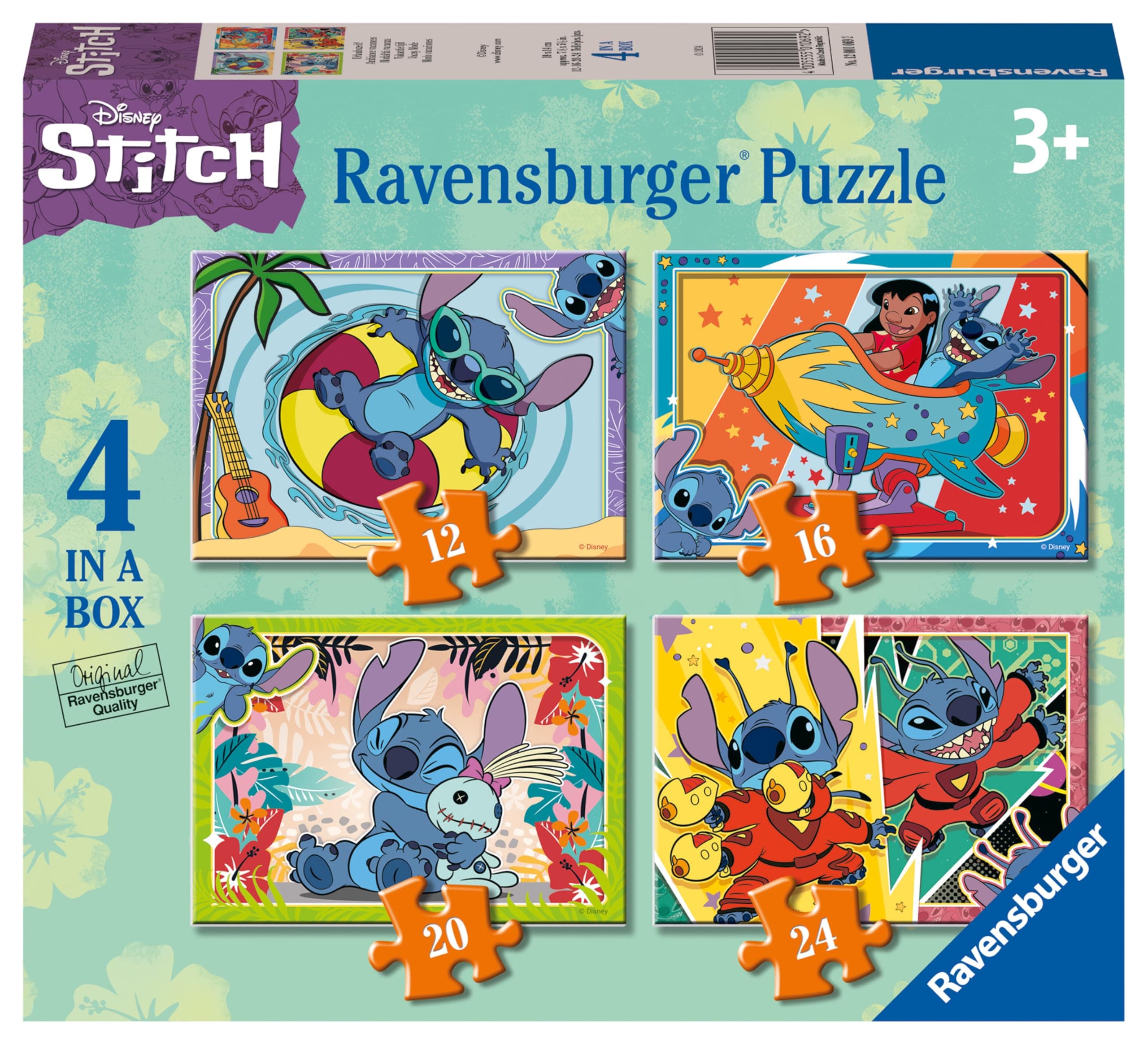 Disney Stitch Jigsaw Puzzles 4 in a Box (12, 16, 20, 24 Pieces)