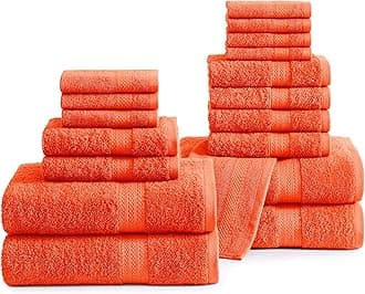 100% Luxury Cotton Bath Towel Set - 18 Pcs - Super Soft, Multi Purpose, Highly Durable - 4 Bath, 8 Wash Cloth, 6 Hand Towels - Hotel Quality, Gentle Touch & Suitable for Family - Tiger Lily