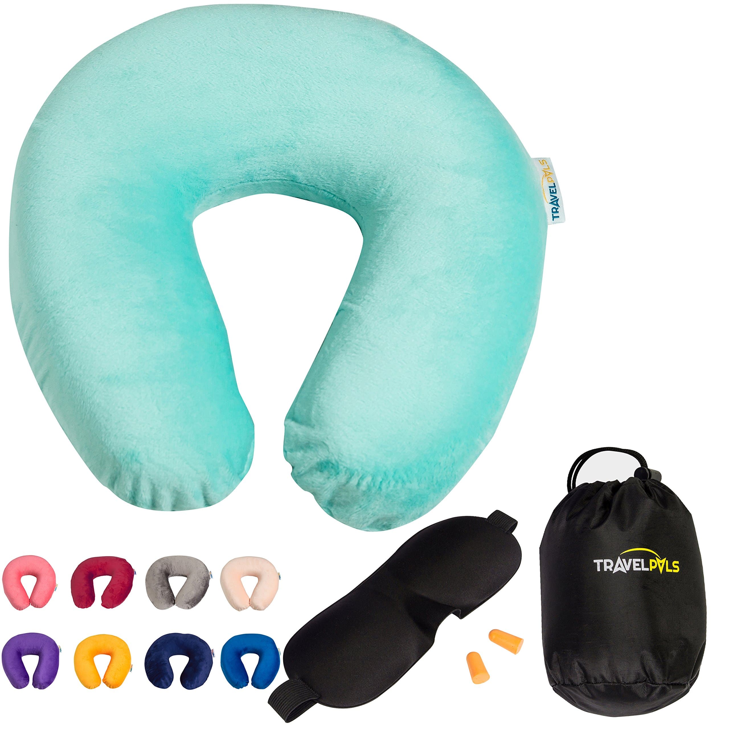 Airplane Neck Pillow 3-In-1 Set - Turquoise Memory Foam Airplane Pillow & Flight Pillow (Travel Pillows For Airplanes, Neck Pillow For Airplane Travel)