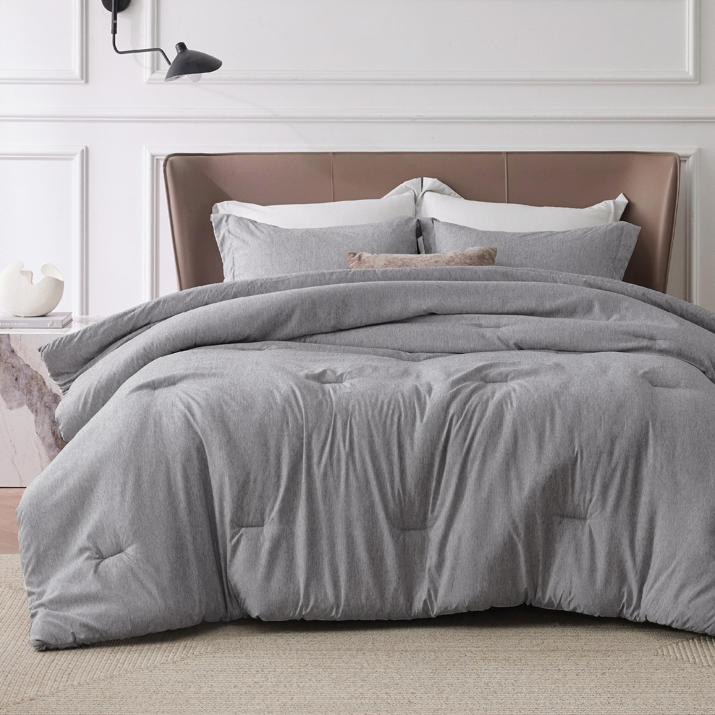 Oversized Queen Comforter Set - Dark Grey Soft Bedding for All Seasons, Cationic Dyed Bed Set, 3 Pieces, 1 Oversized Queen Size Comforter (98"x98") and 2 Pillow Shams (20"x26"+2")