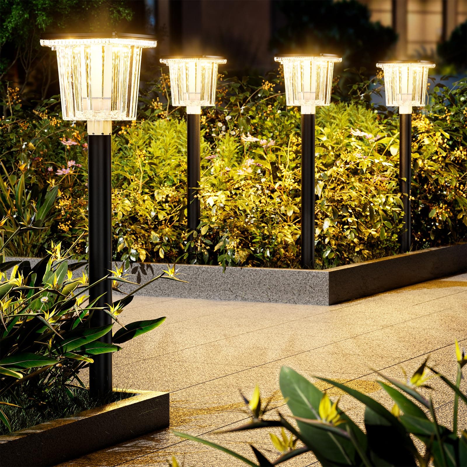 HIGH-Power 2-in-1 Warm&Cold,8 Pack Super Bright Solar Lights Outdoor IP65 Waterproof,3000/12000K Pathway Lights,Up to 28 Hrs for Yard,Patio,Landscape,Sidewalk,Driveway,Lawn