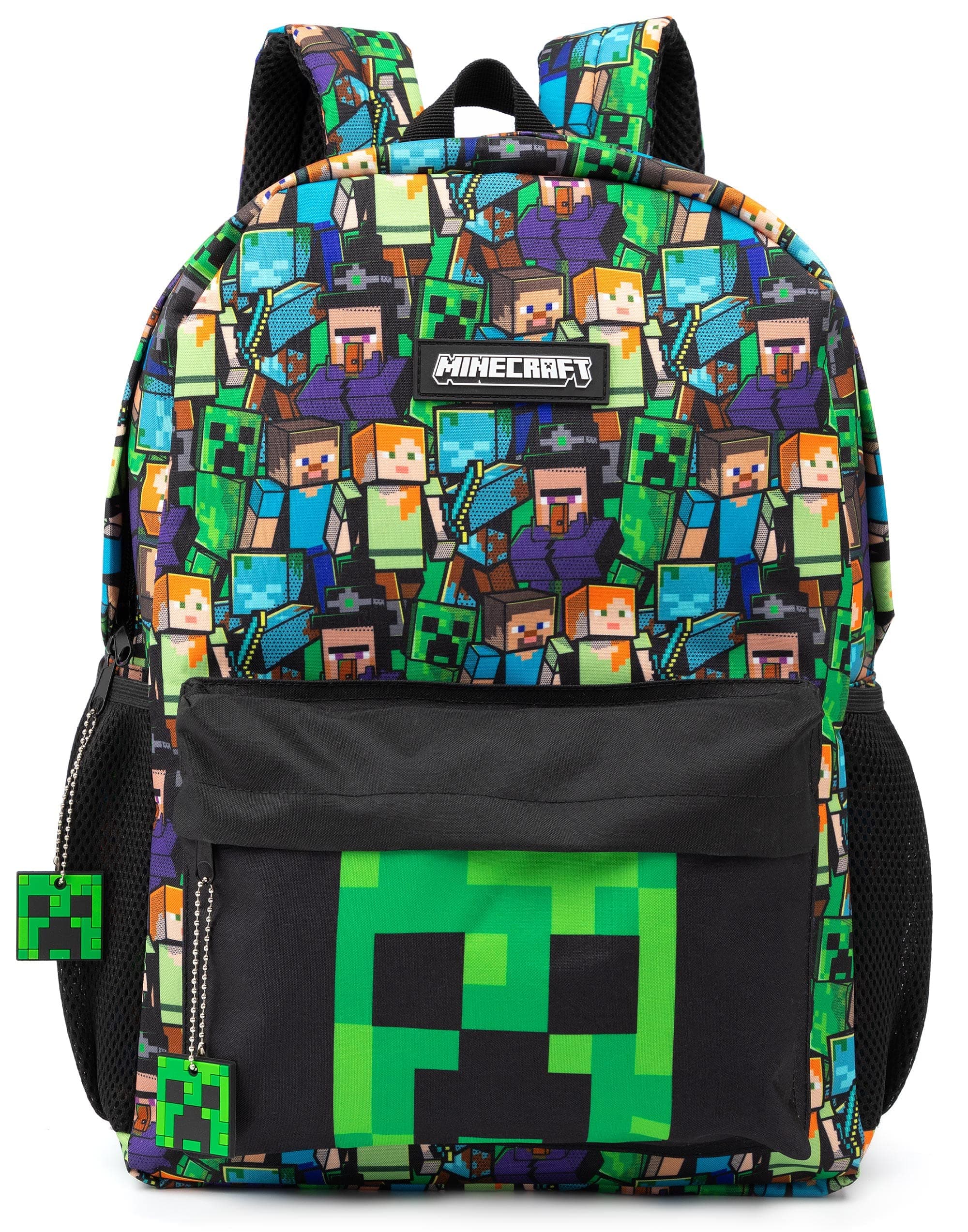 Unisex Kids Backpack Set | Rucksack Options Creeper TNT Zombie Skeleton Enderman Sprites Villains | Zip-Up & Hook Closure | Gamer Back to School Essentials Merch