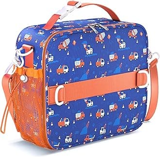 YOLAY Bento Lunch Bag for Kids with Insulated Walls That Keeps Your Lunch, Fruits, Snacks and Meals Warm & Fresh, Holds Lunch Box, Water Bottle and other Meals - Trucks, Standard